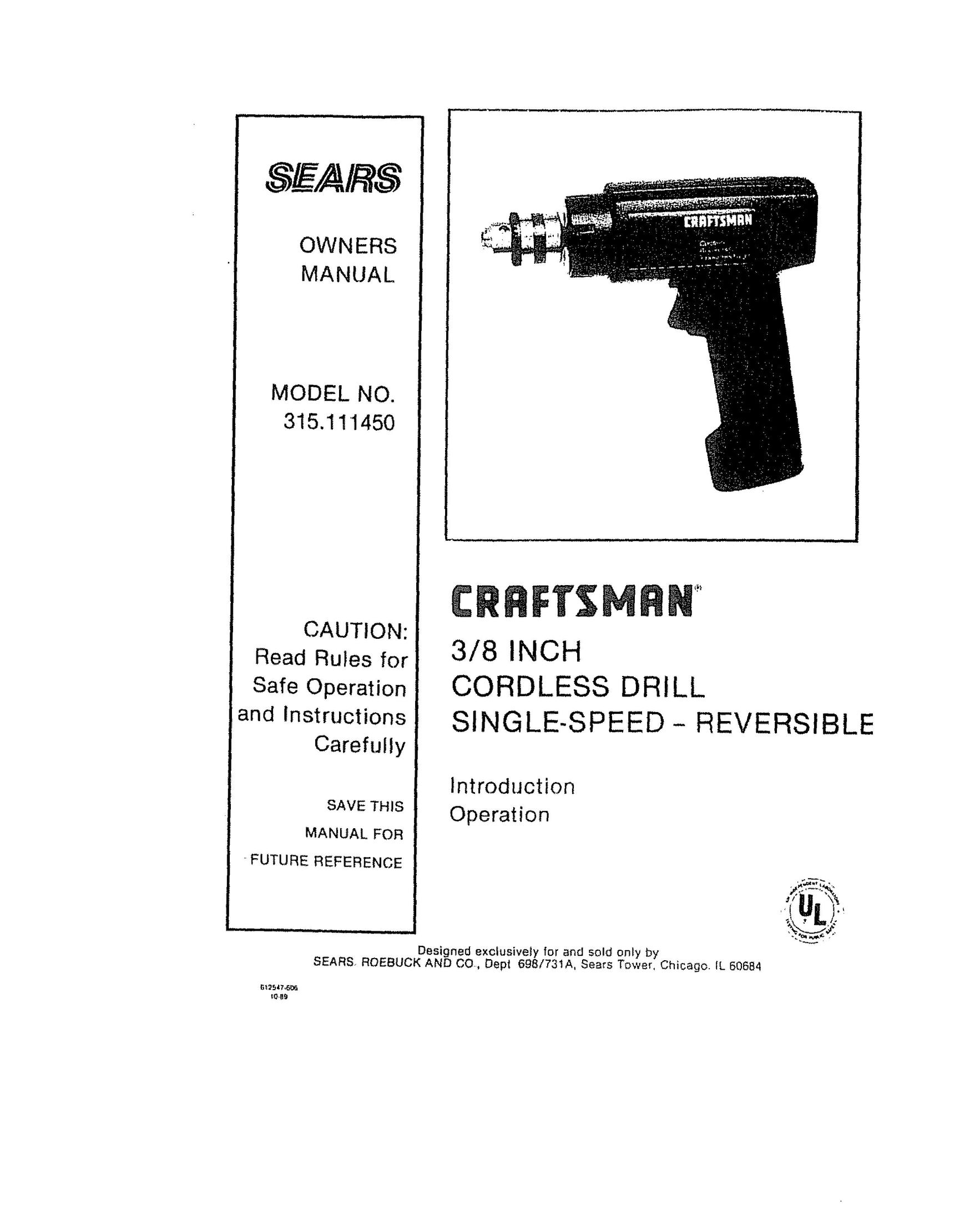 Craftsman 315.111450 Cordless Drill User Manual