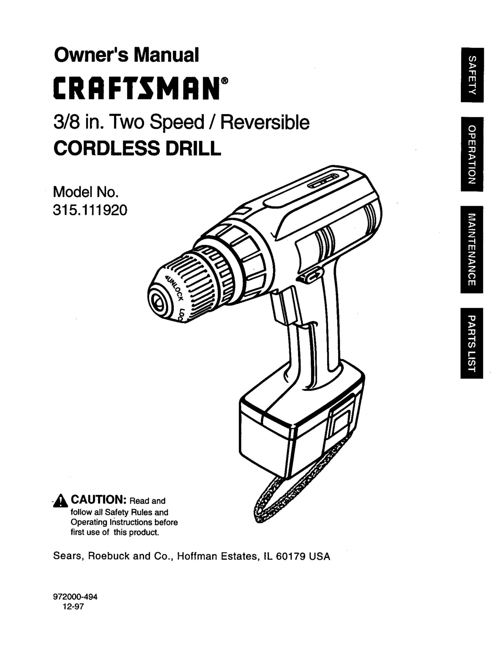 Craftsman 315.111920 Cordless Drill User Manual