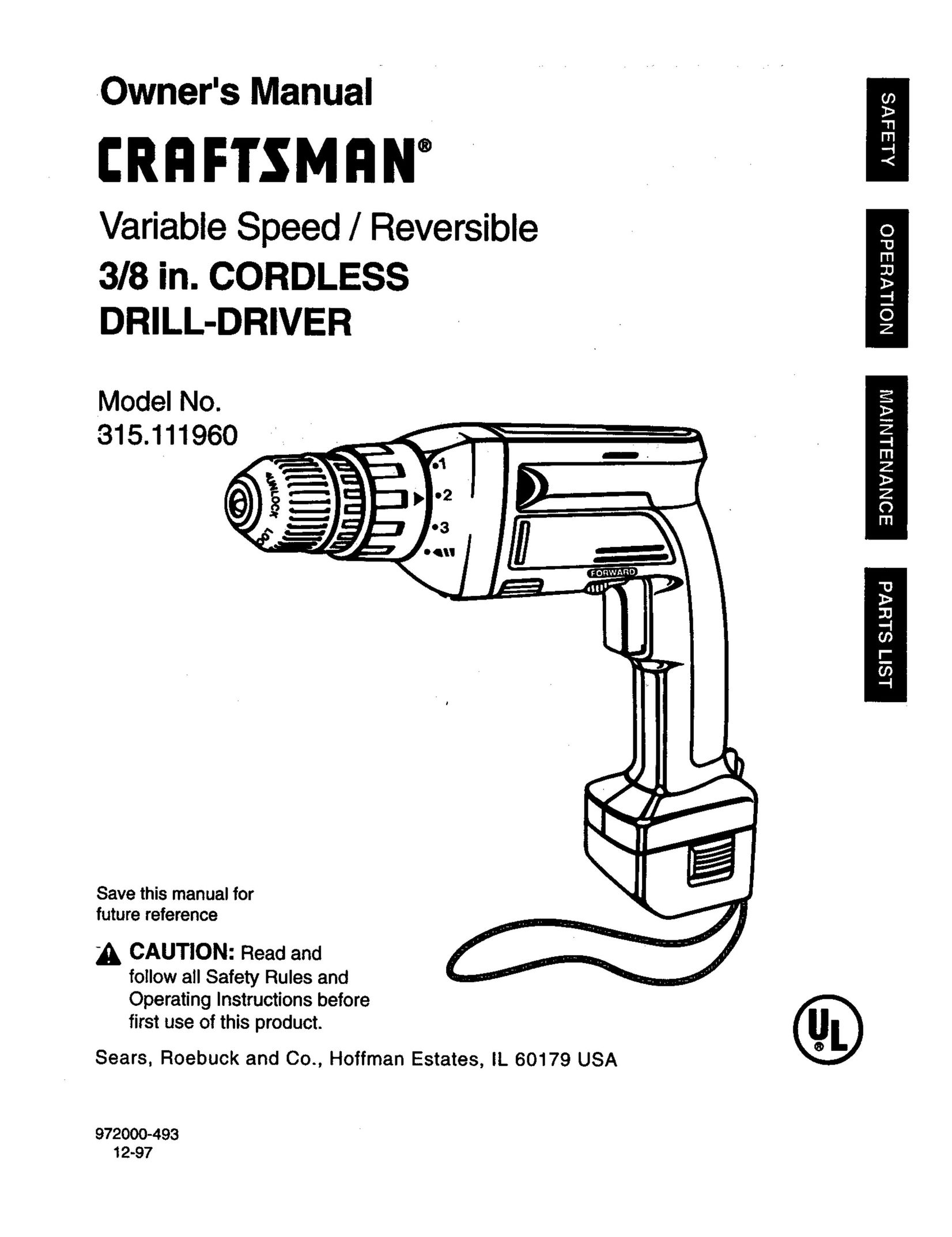 Craftsman 315.11196 Cordless Drill User Manual