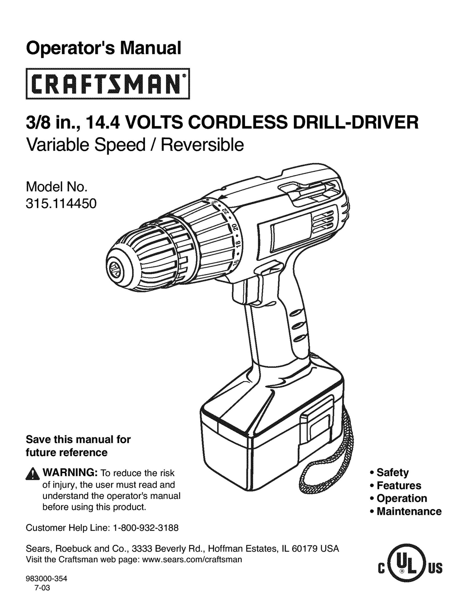 Craftsman 315.11445 Cordless Drill User Manual