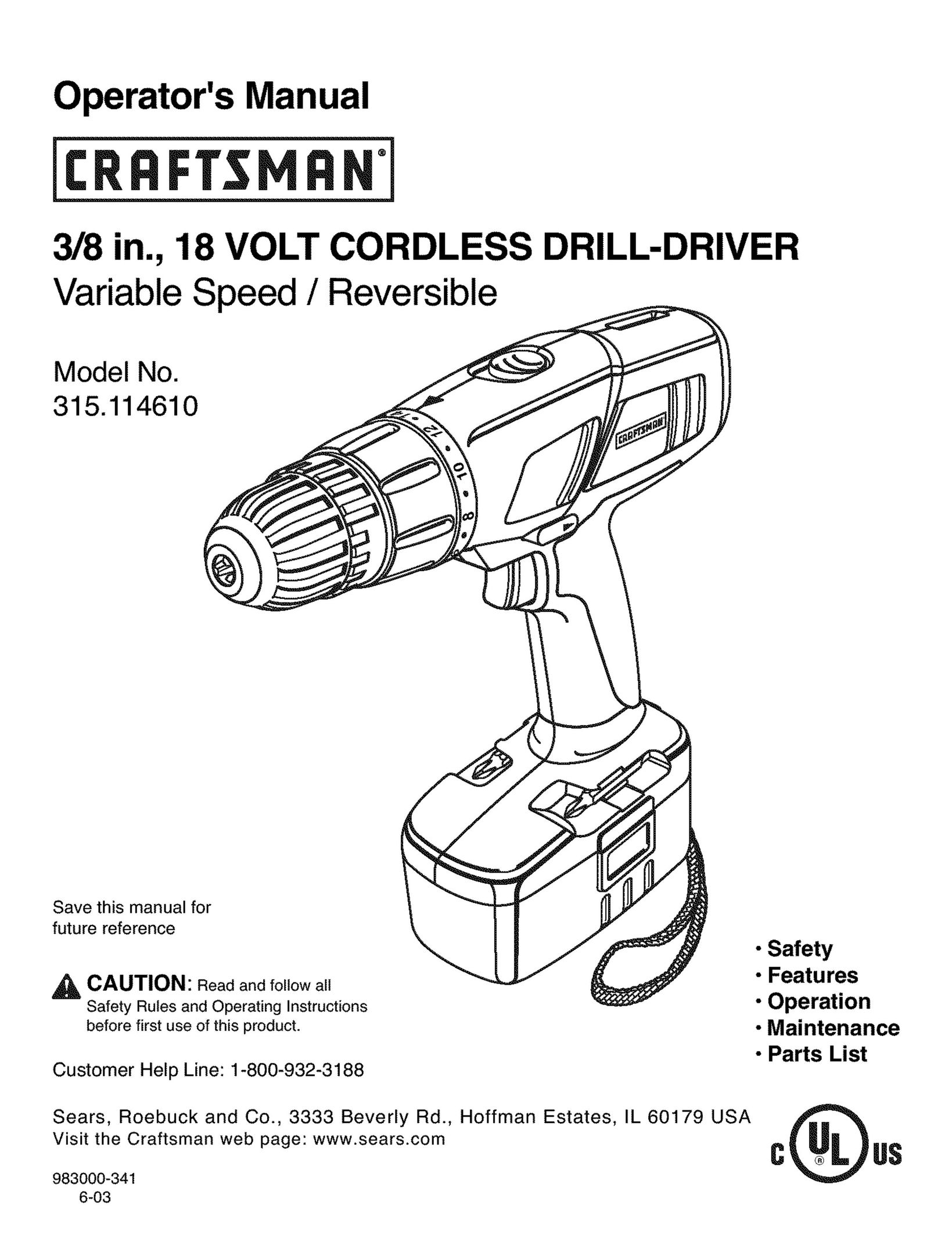 Craftsman 315.11461 Cordless Drill User Manual