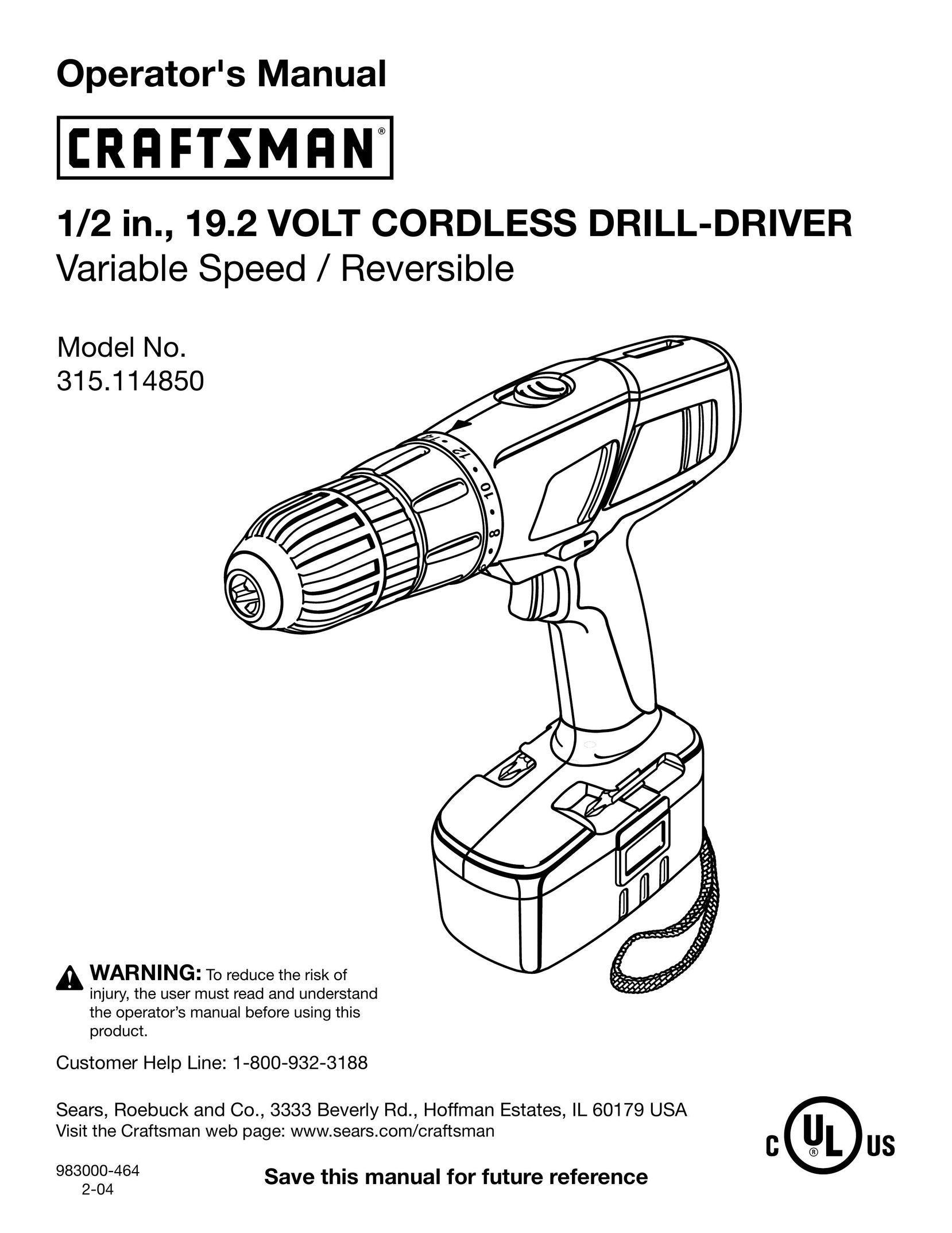 Craftsman 315.11485 Cordless Drill User Manual