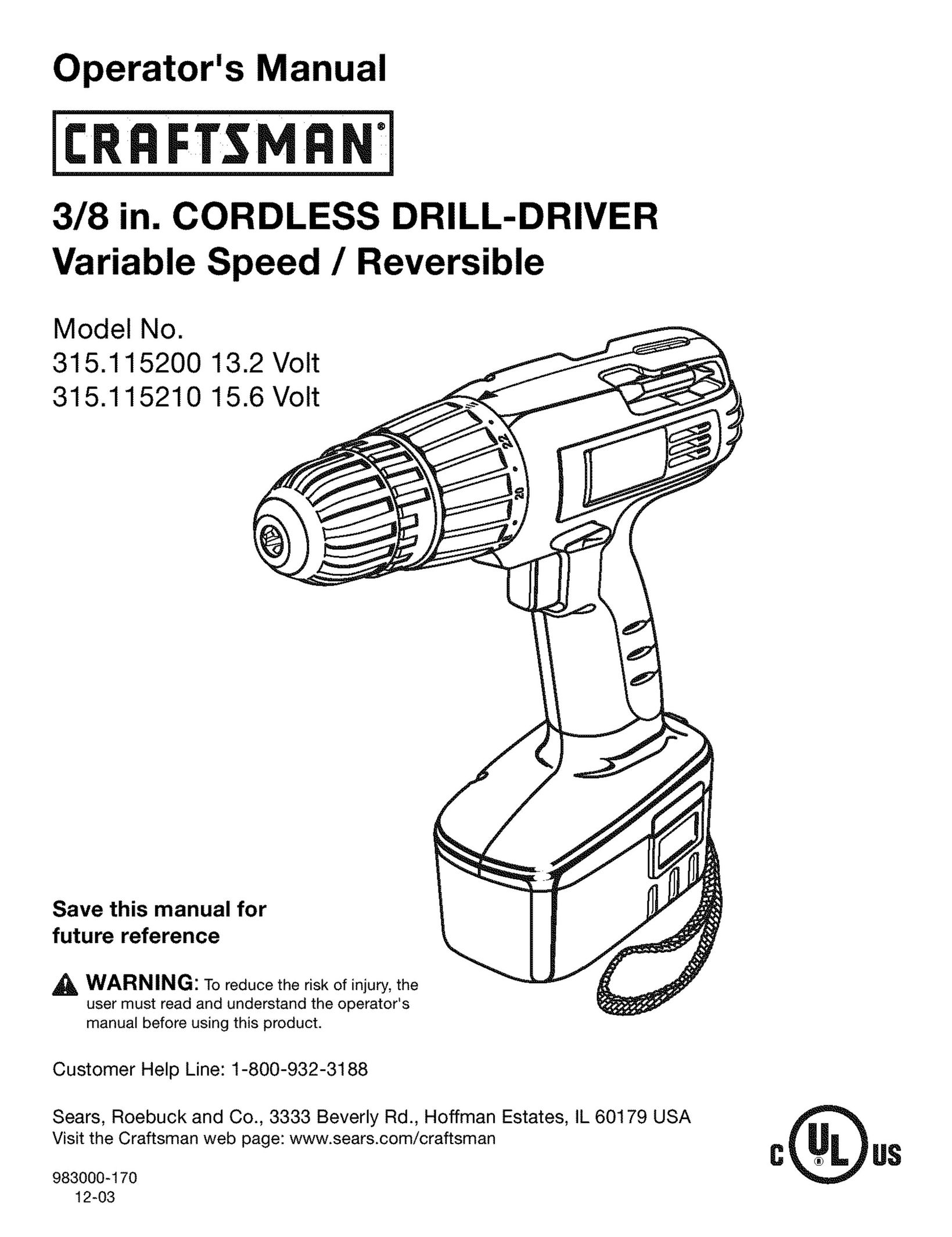Craftsman 315.1152 Cordless Drill User Manual