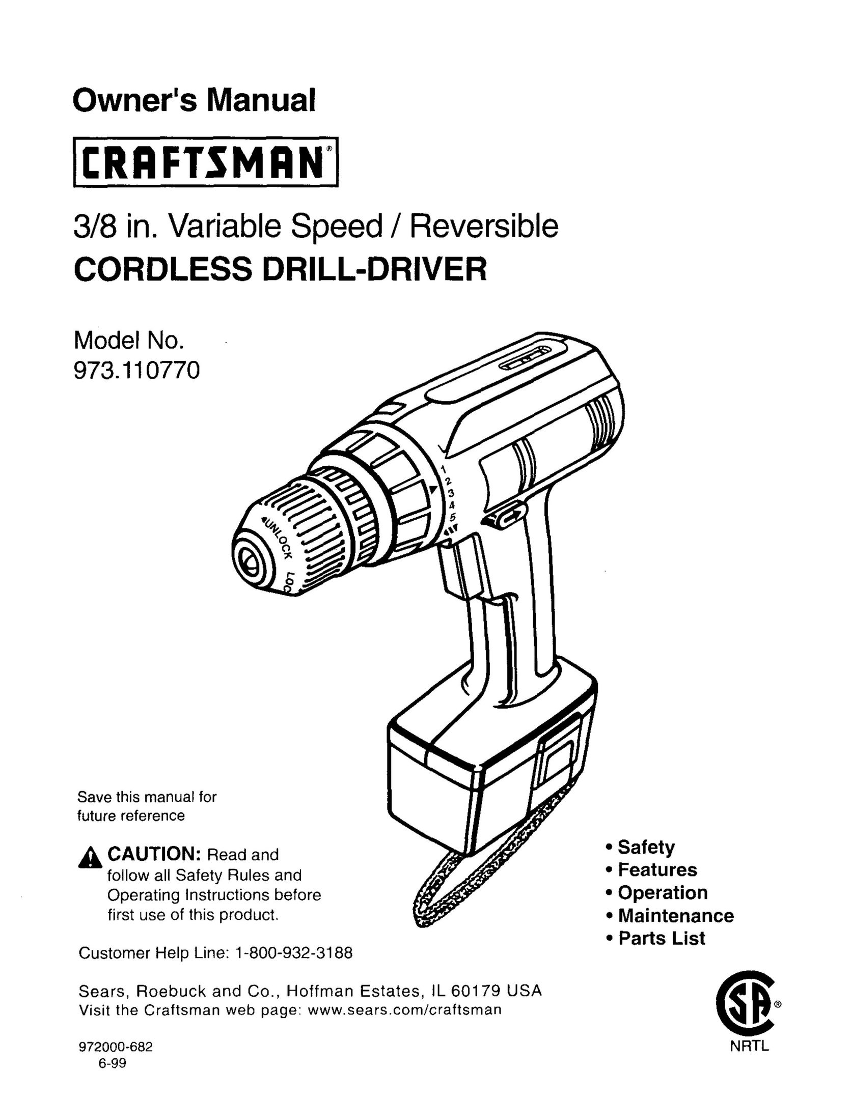 Craftsman 973.11077 Cordless Drill User Manual