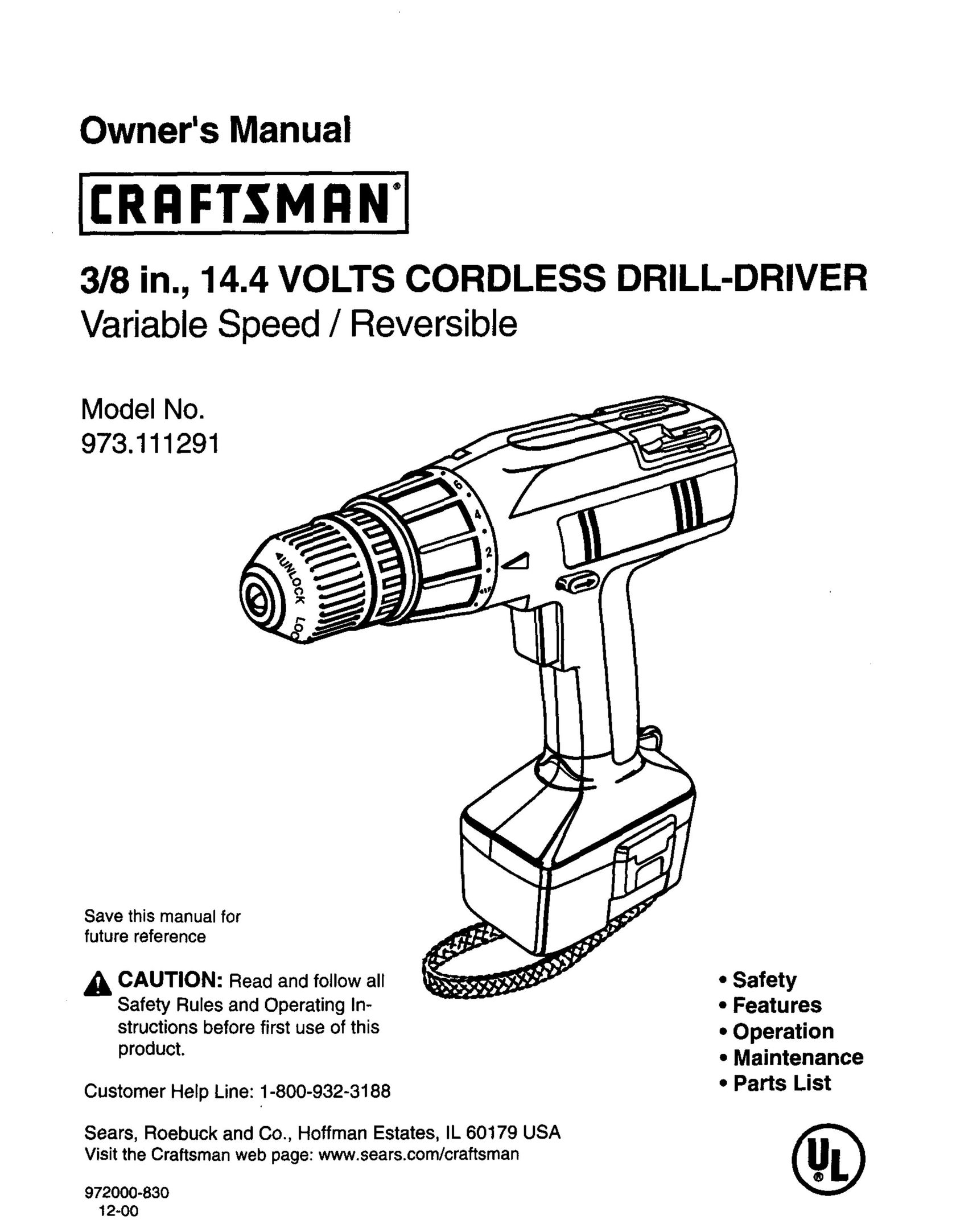 Craftsman 973.111291 Cordless Drill User Manual