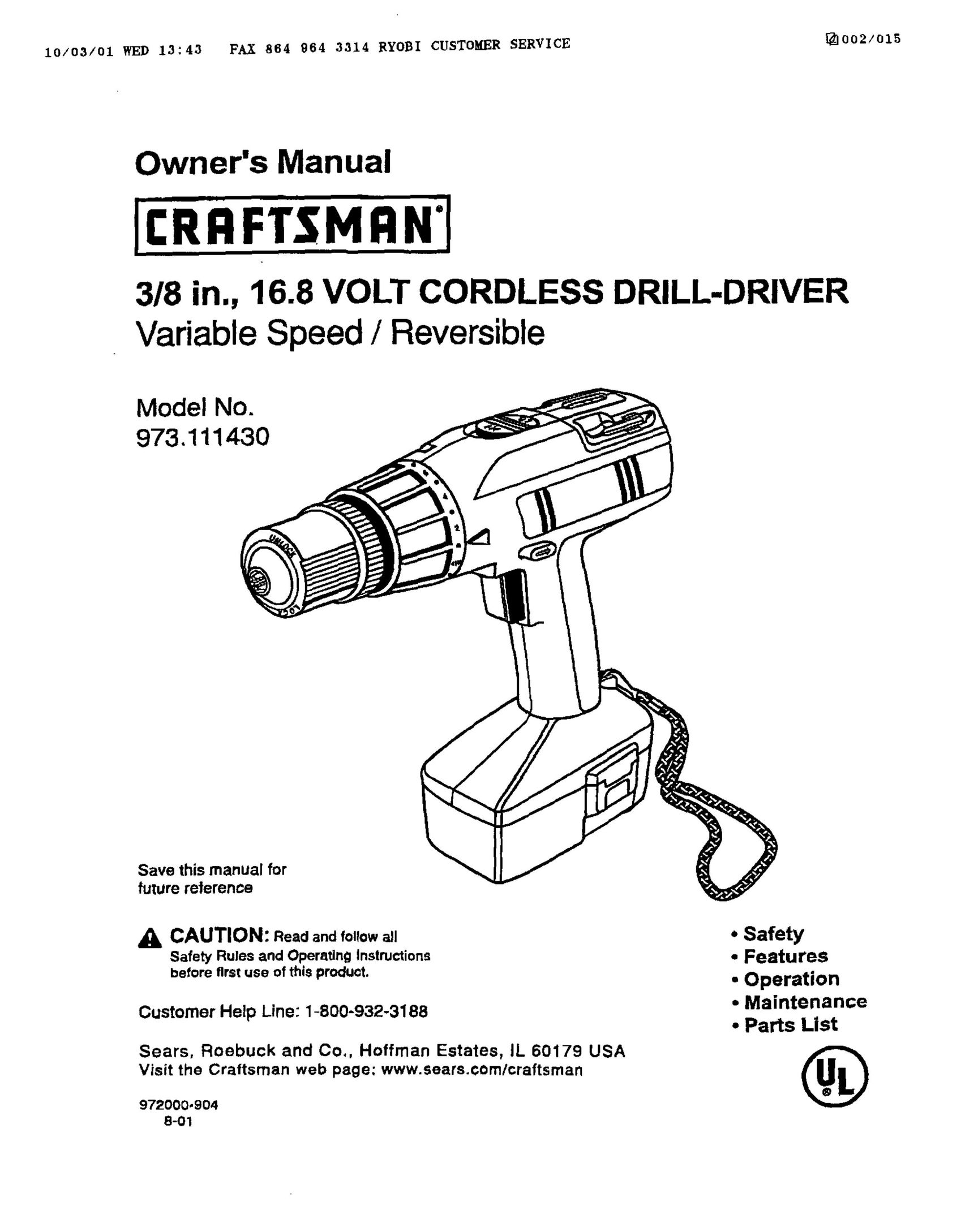 Craftsman 973.111430 Cordless Drill User Manual