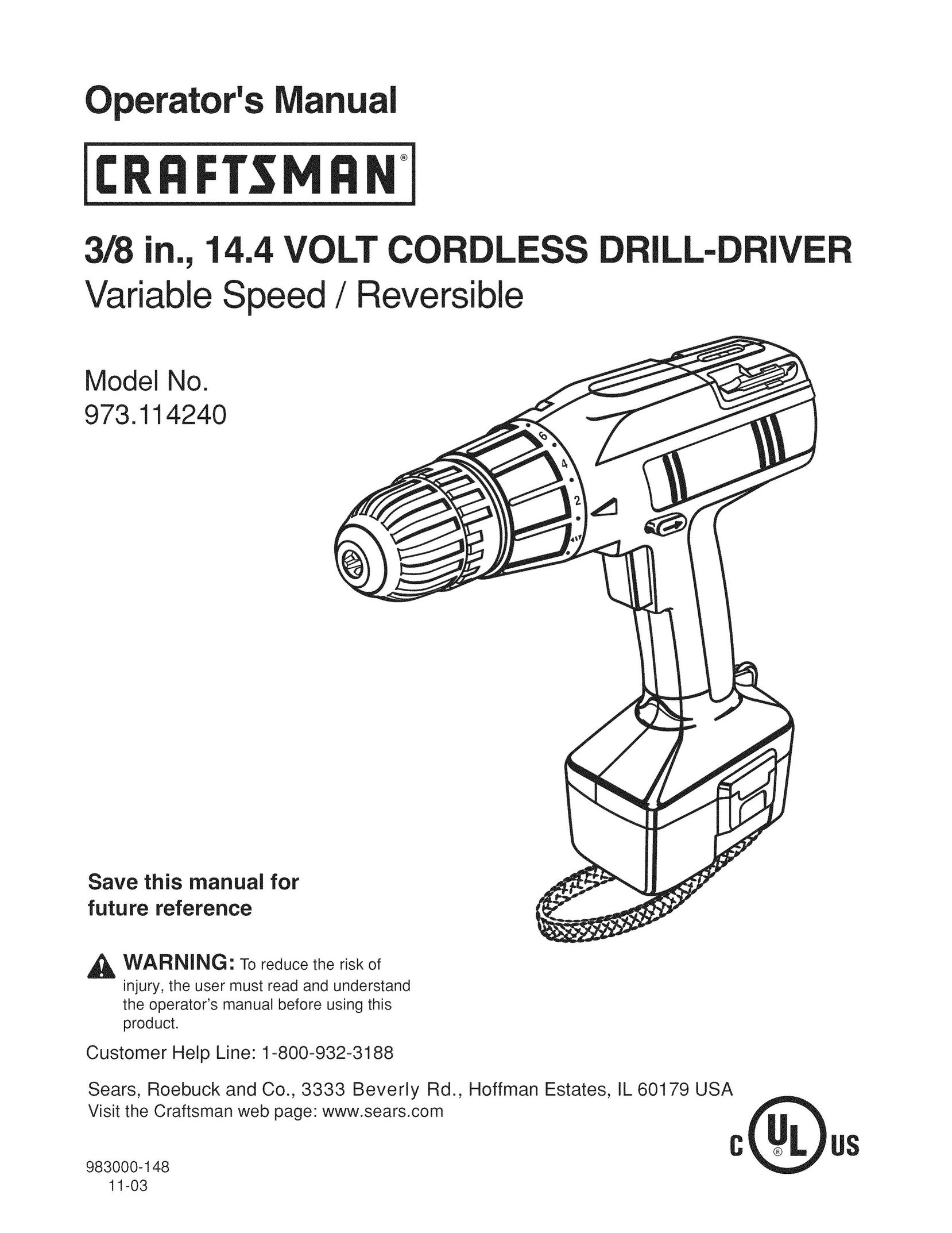 Craftsman 973.11424 Cordless Drill User Manual