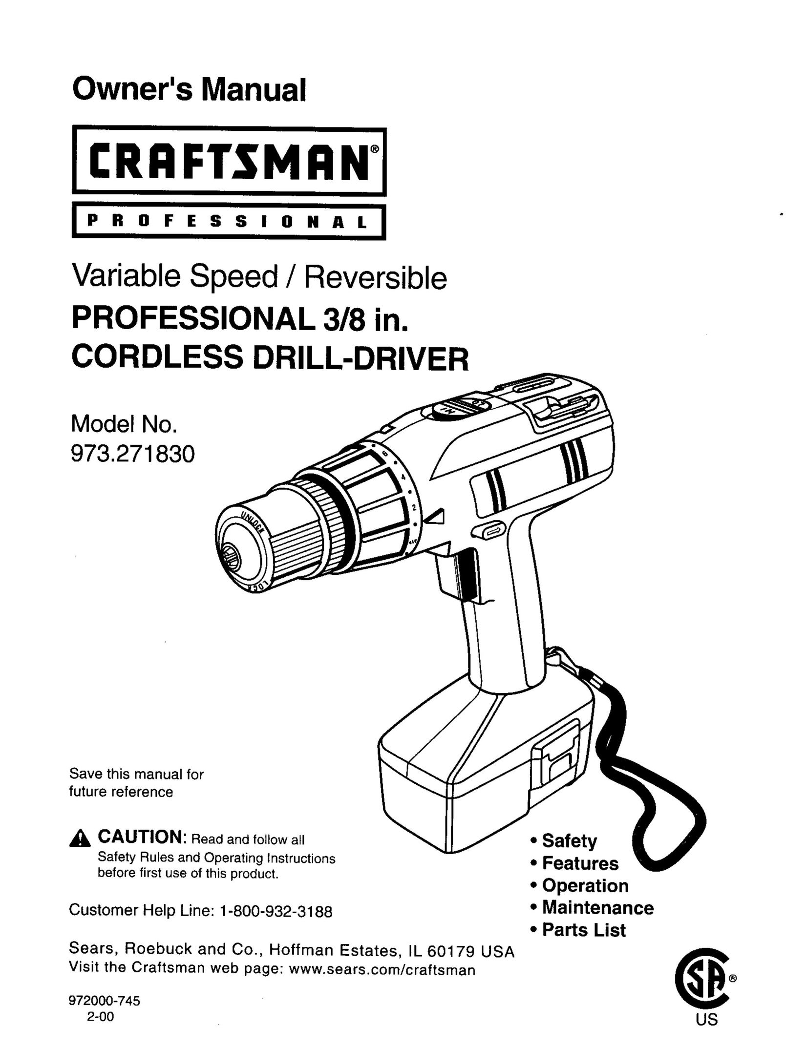 Craftsman 973.271830 Cordless Drill User Manual
