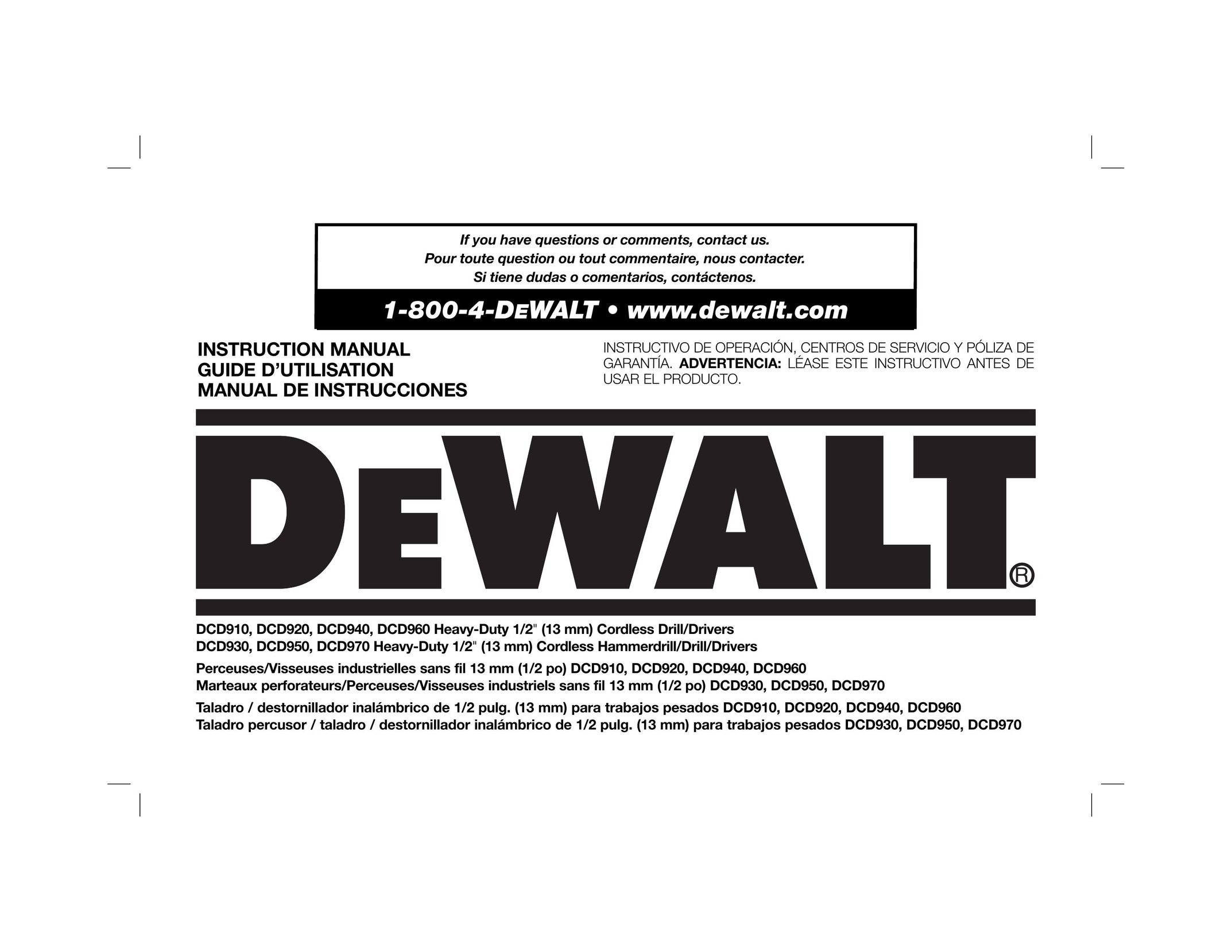 DeWalt DCD910 Cordless Drill User Manual