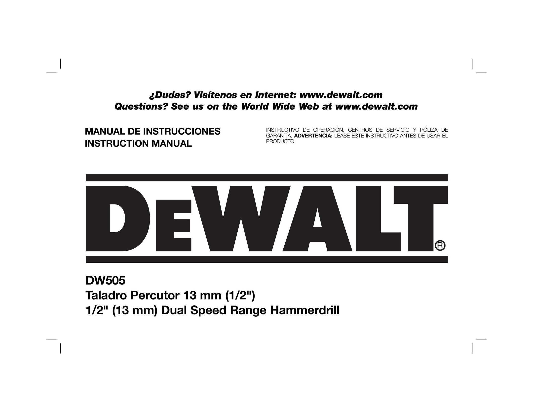 DeWalt DW505 Cordless Drill User Manual