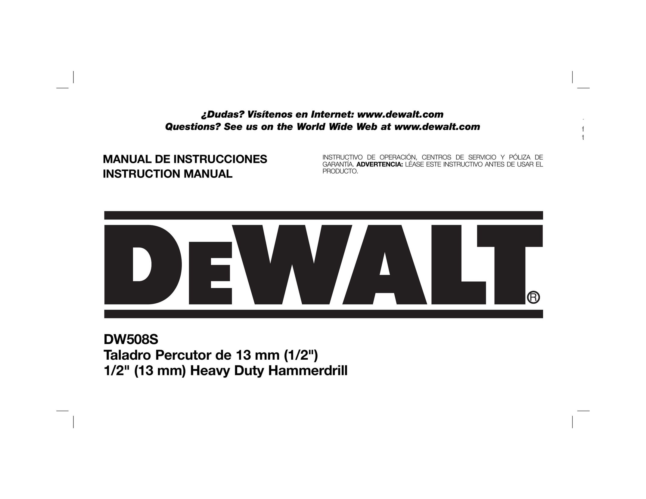 DeWalt DW508S Cordless Drill User Manual