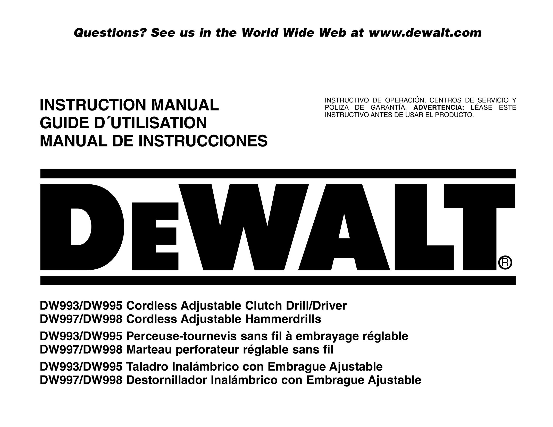 DeWalt DW993/DW995 Cordless Drill User Manual
