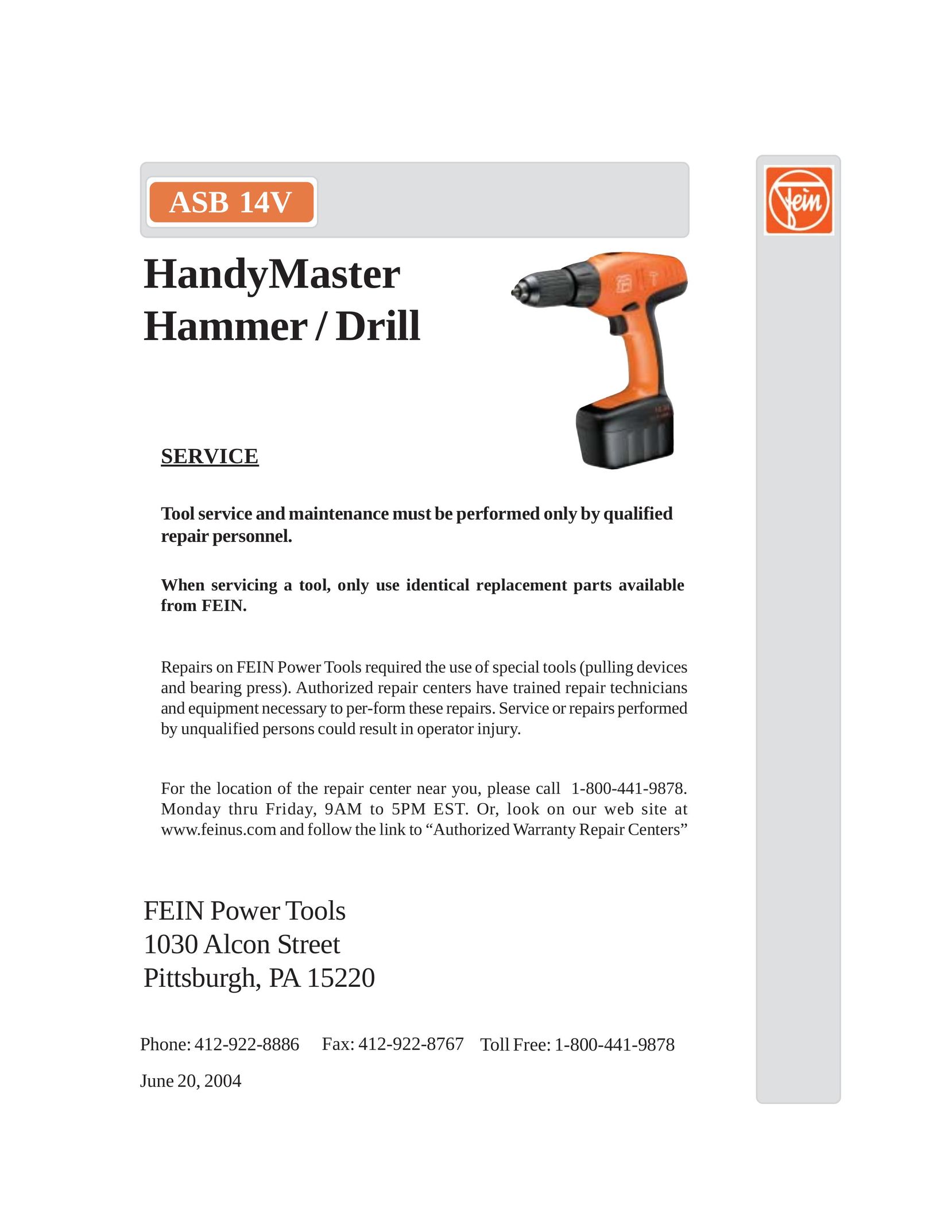 FEIN Power Tools ASB 14V Cordless Drill User Manual