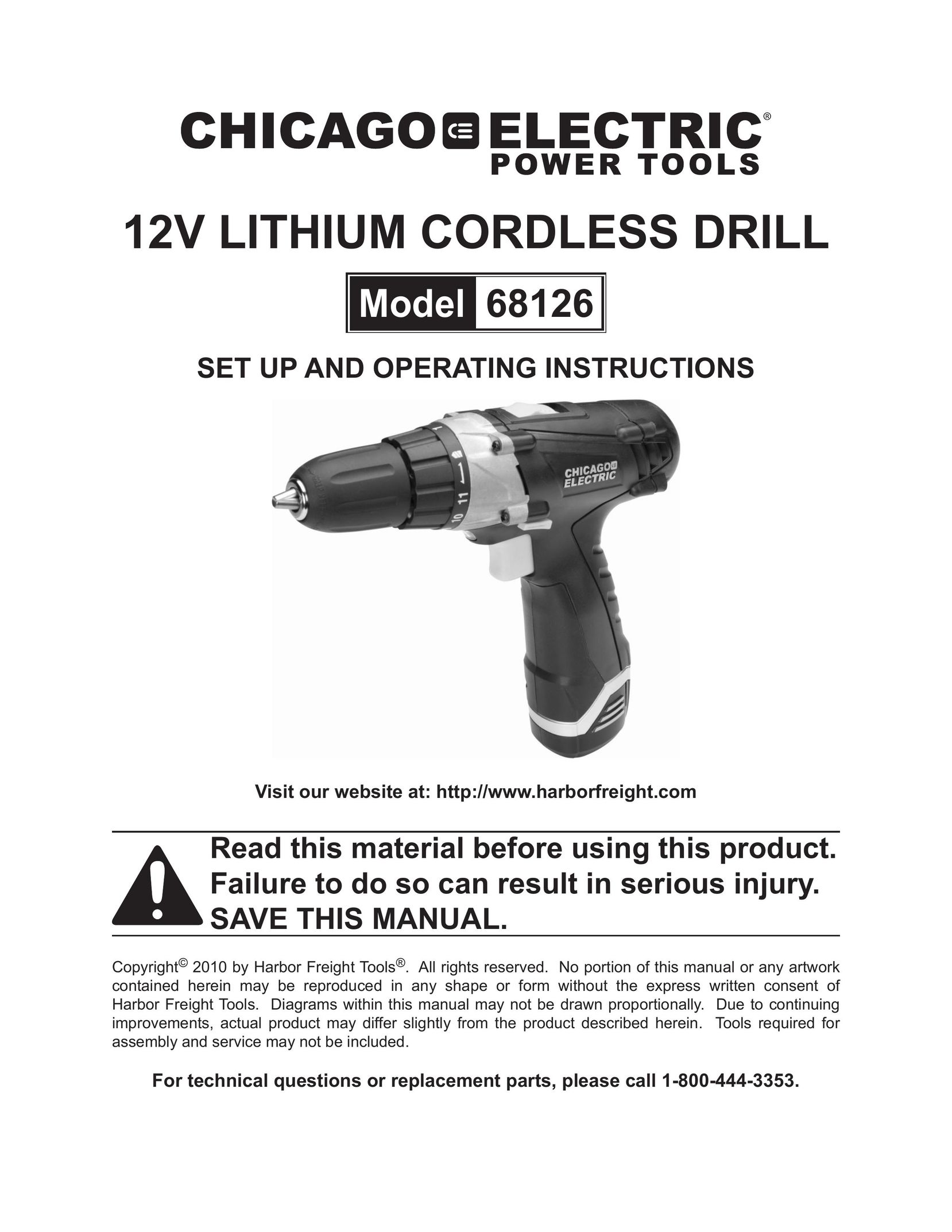 Harbor Freight Tools 68126 Cordless Drill User Manual