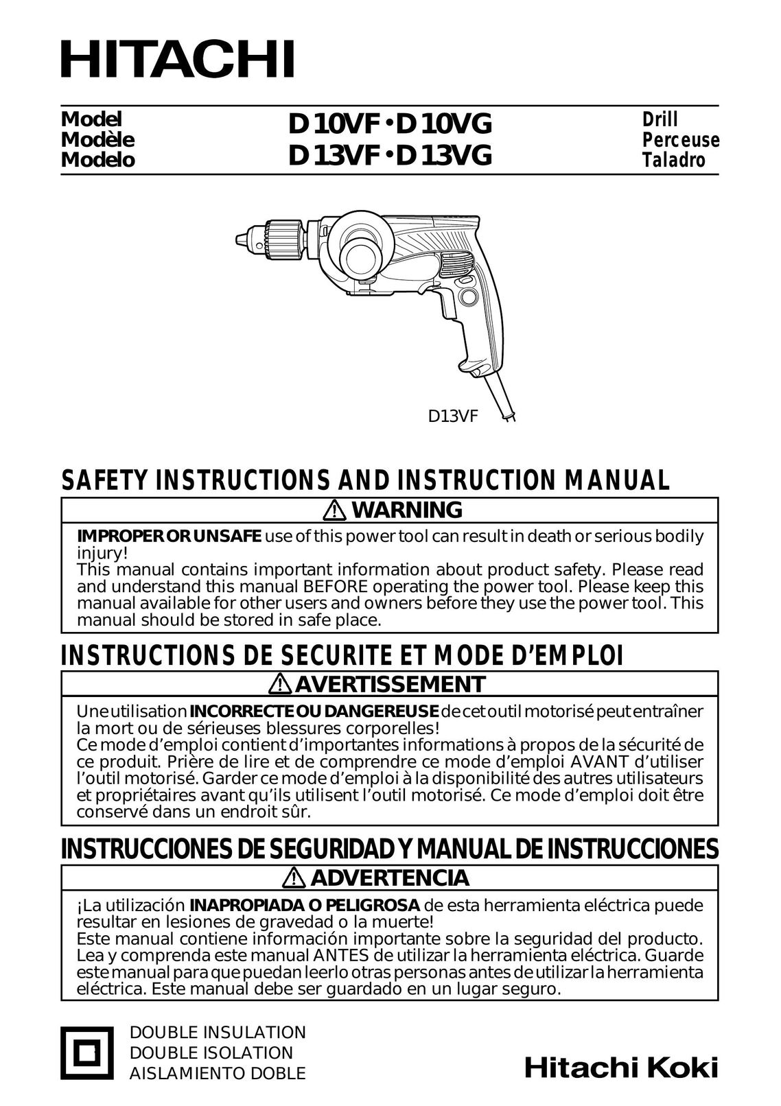 Hitachi D10VF Cordless Drill User Manual