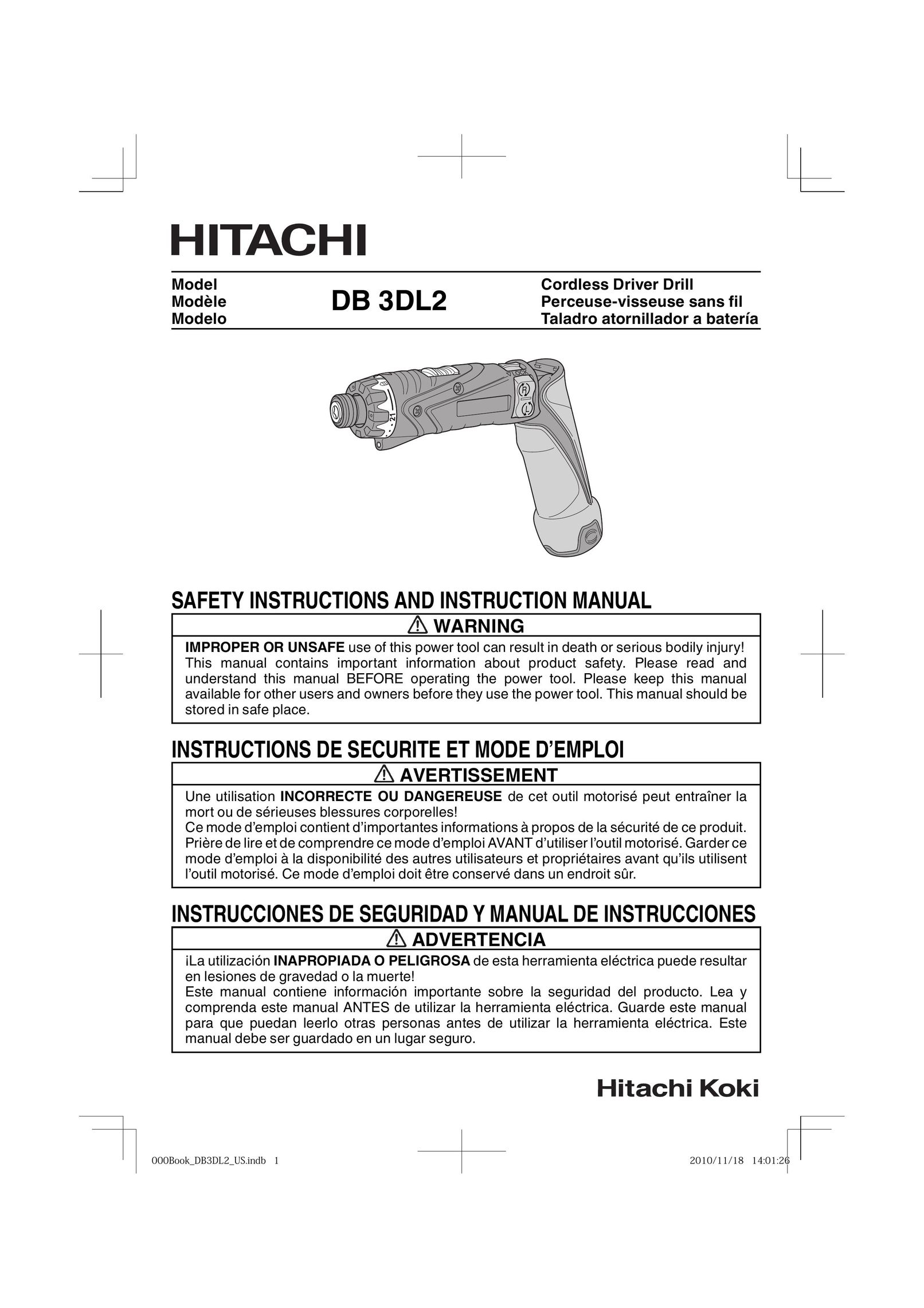 Hitachi DB 3DL2 Cordless Drill User Manual