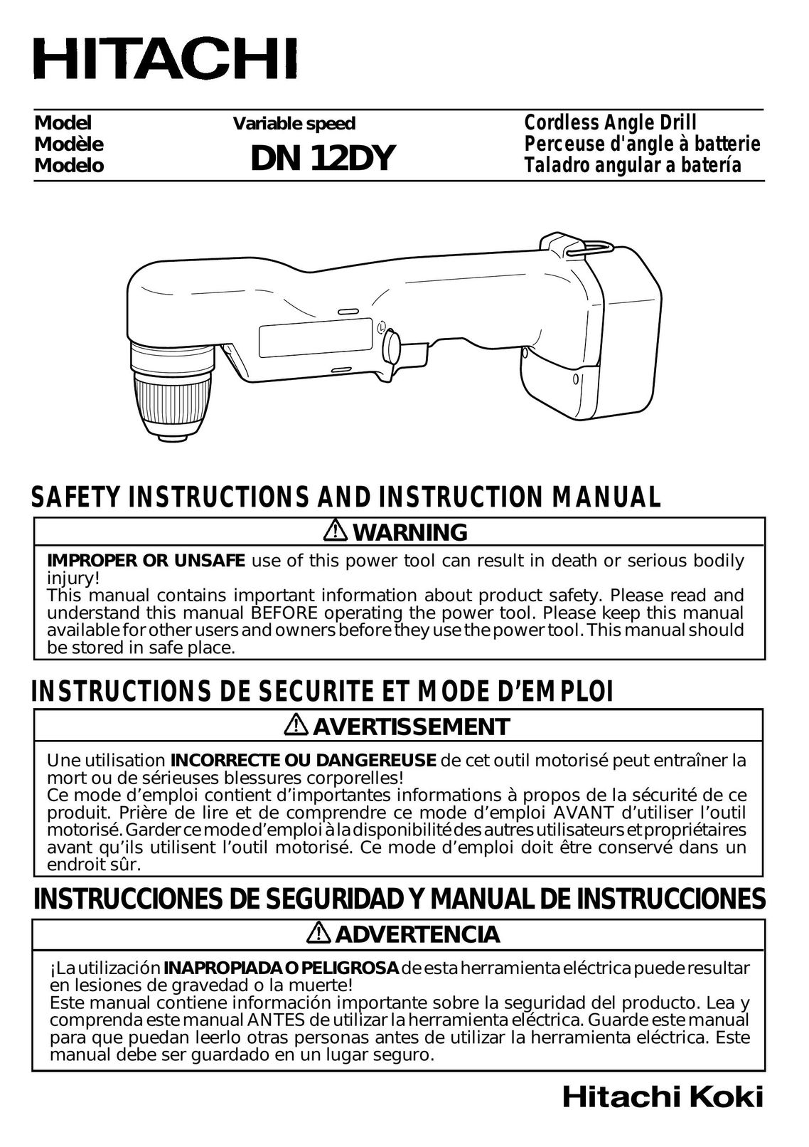 Hitachi DN 12DY Cordless Drill User Manual