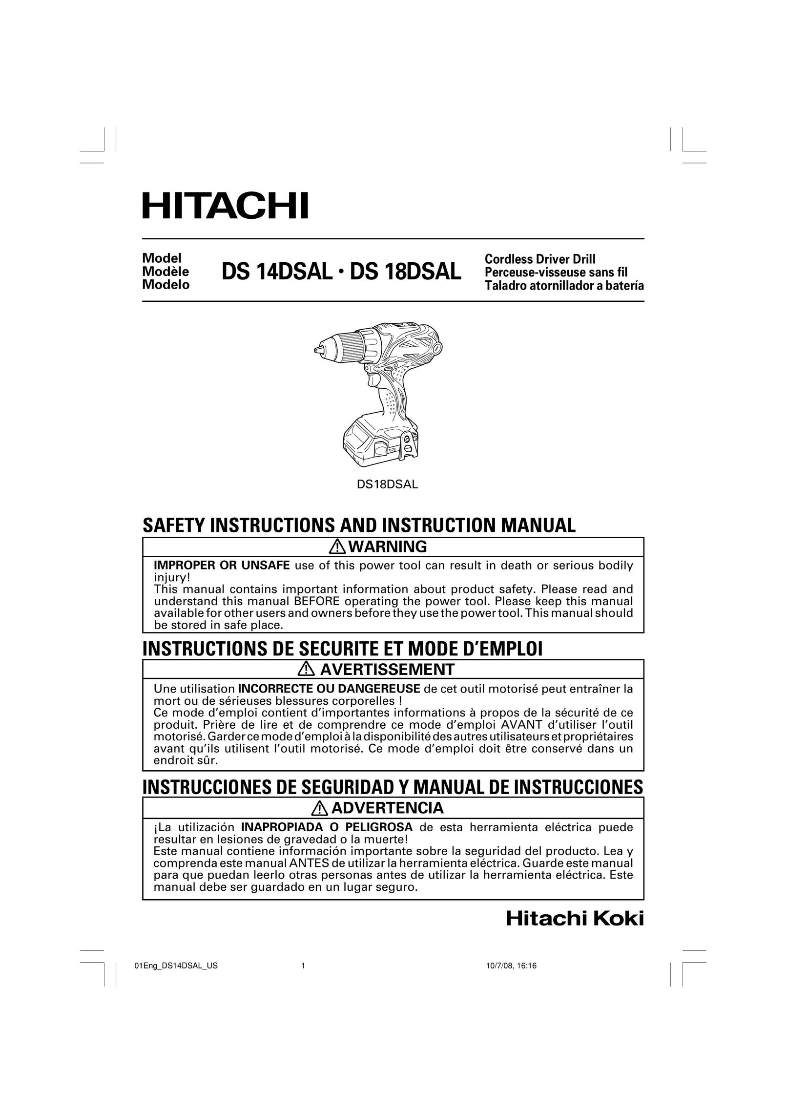 Hitachi DS 14DSAL Cordless Drill User Manual