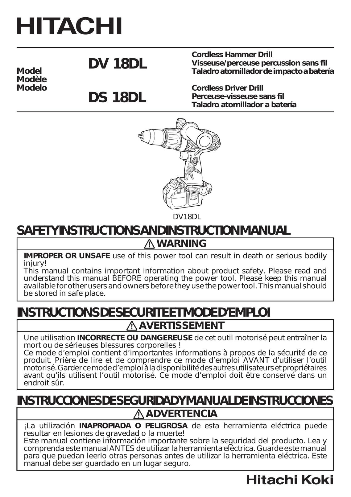 Hitachi DS 18DL Cordless Drill User Manual