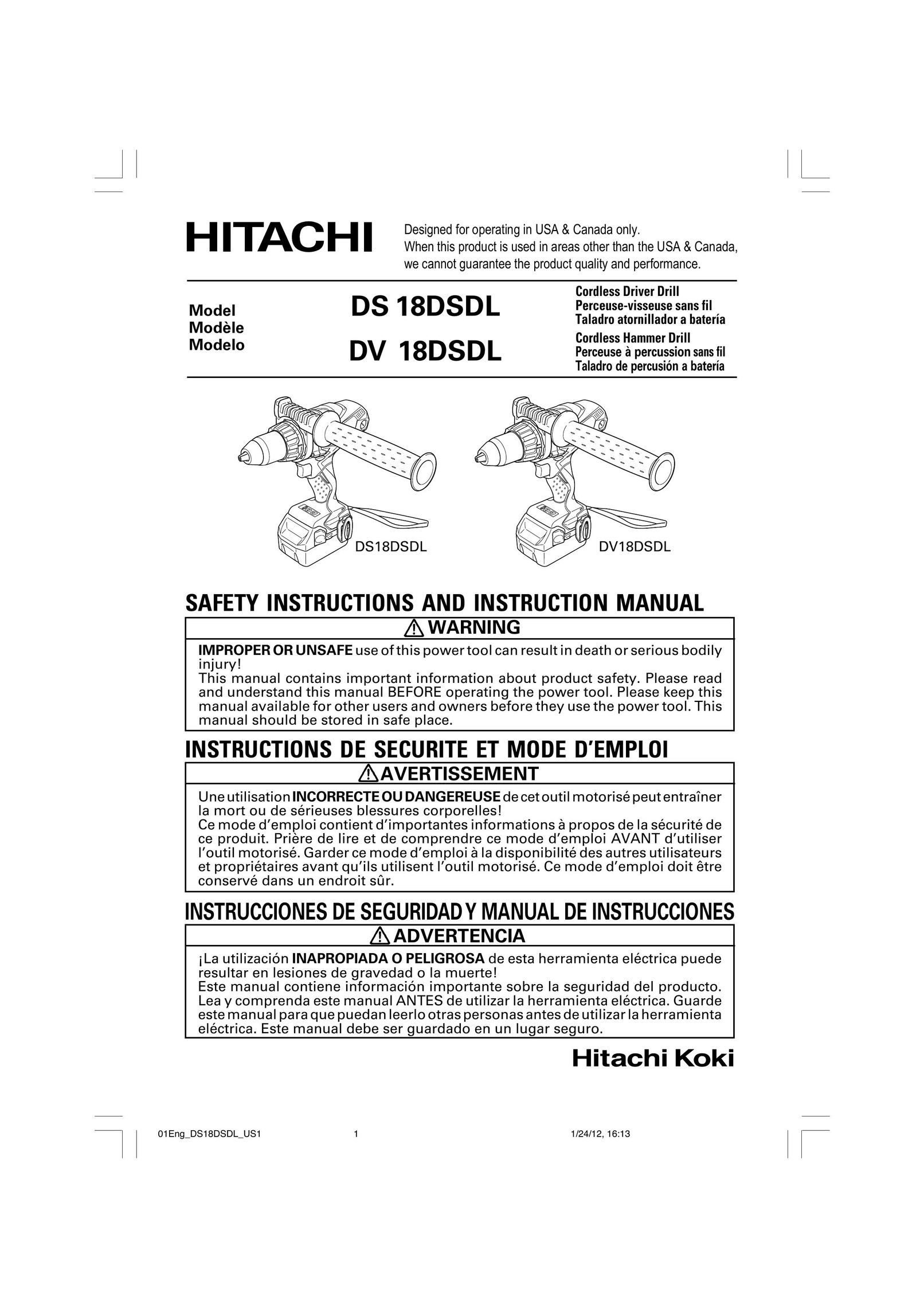 Hitachi DS18DSDLP4 Cordless Drill User Manual