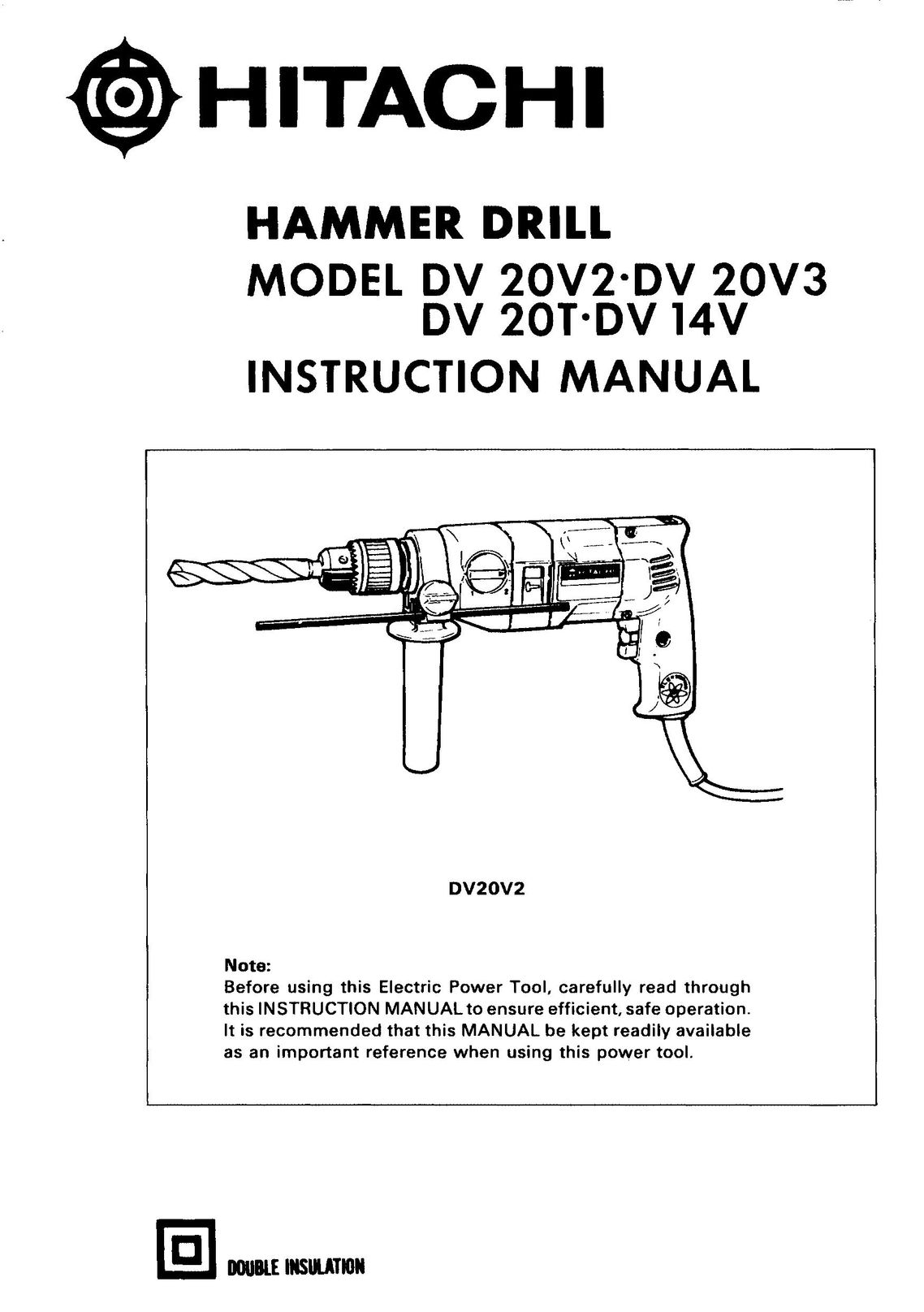 Hitachi DV 20V2 Cordless Drill User Manual