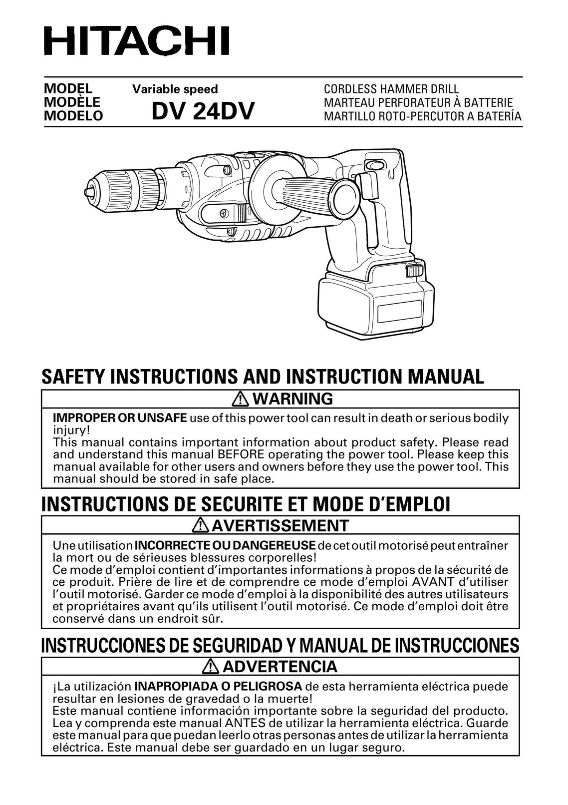 Hitachi DV 24DV Cordless Drill User Manual