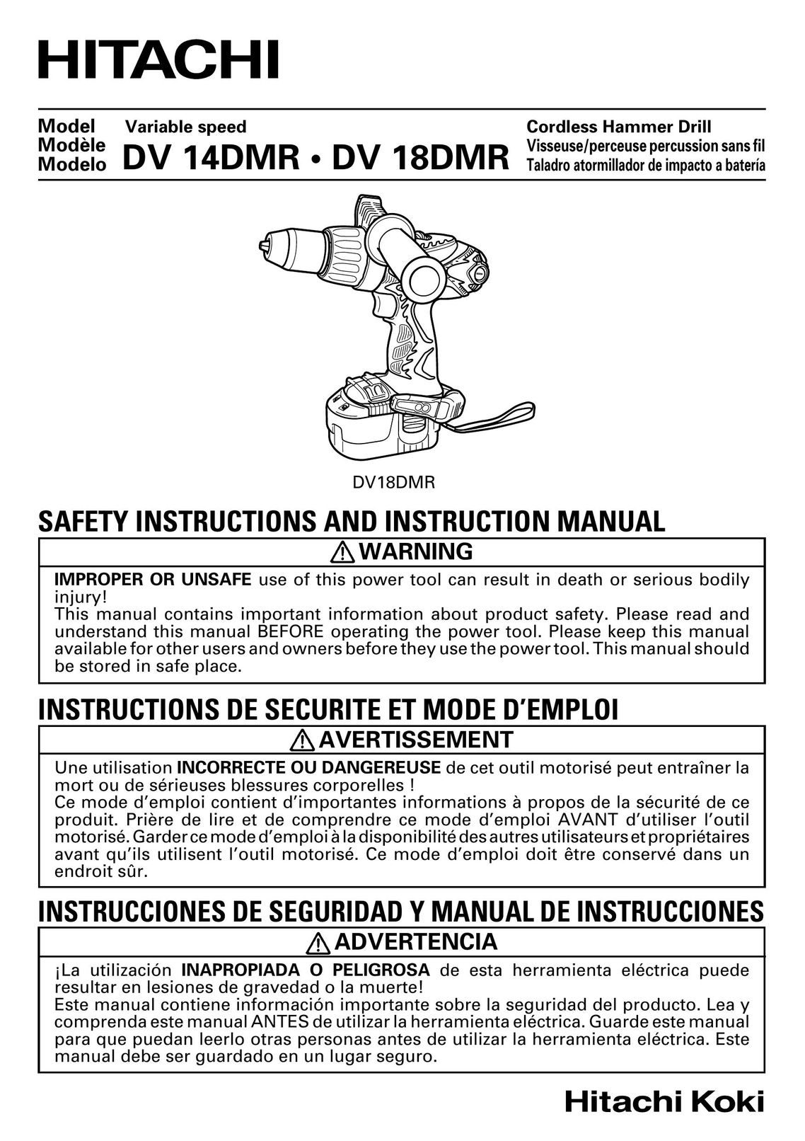 Hitachi DV18DMR Cordless Drill User Manual