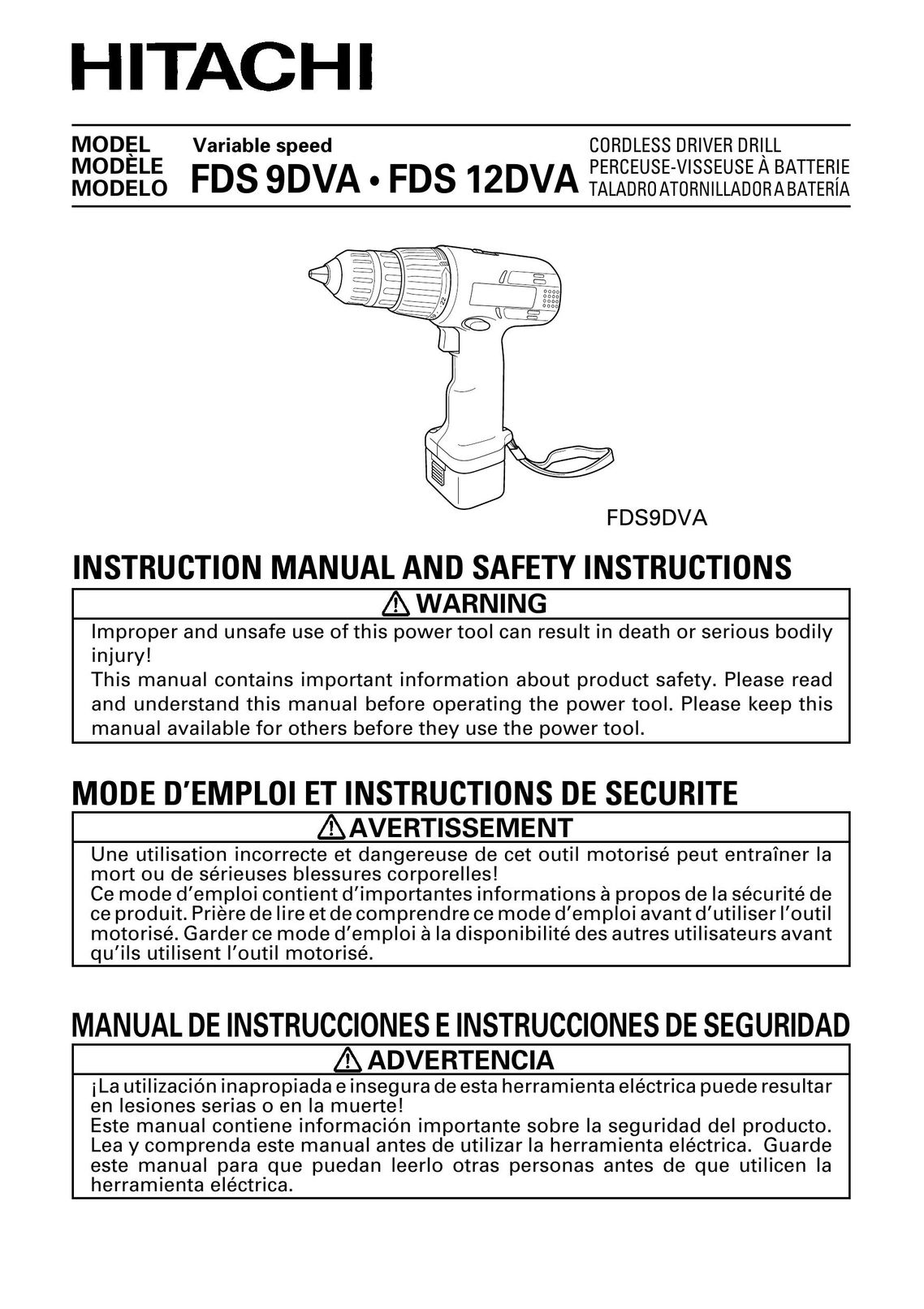 Hitachi FDS 9DVA Cordless Drill User Manual