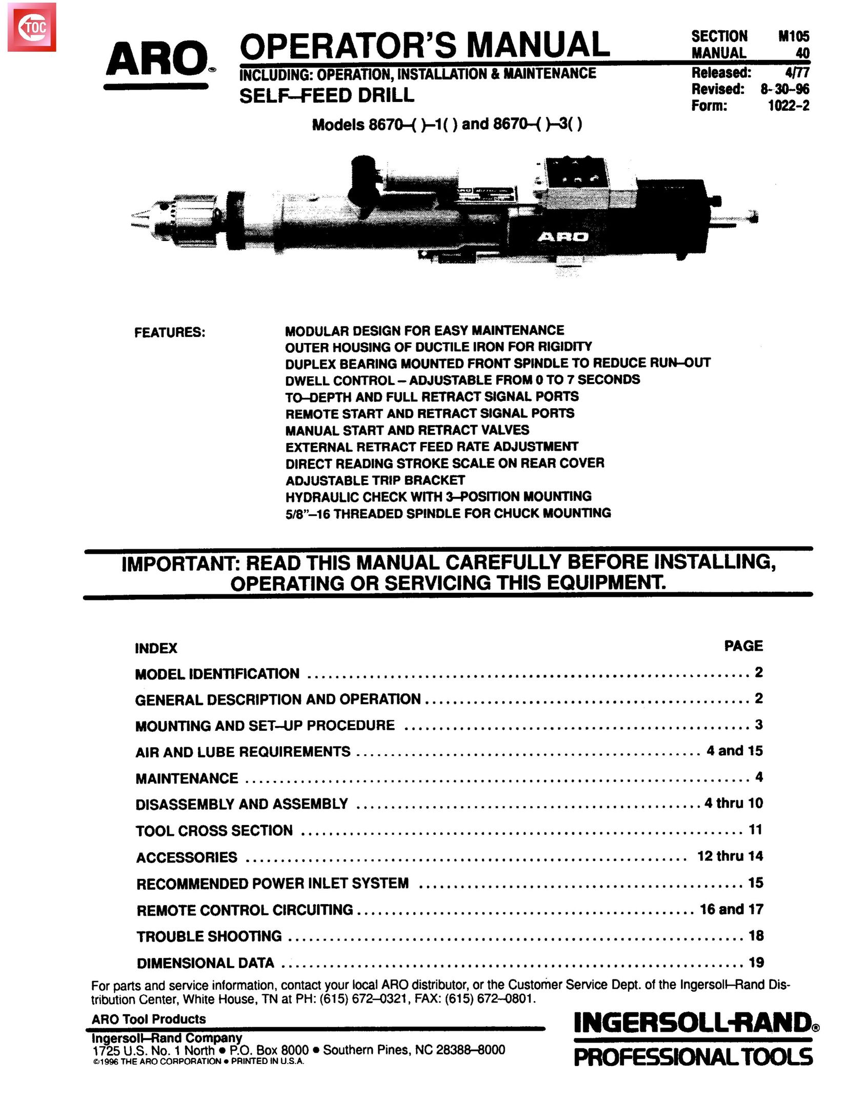 Ingersoll-Rand 8670-( )-3( ) Cordless Drill User Manual