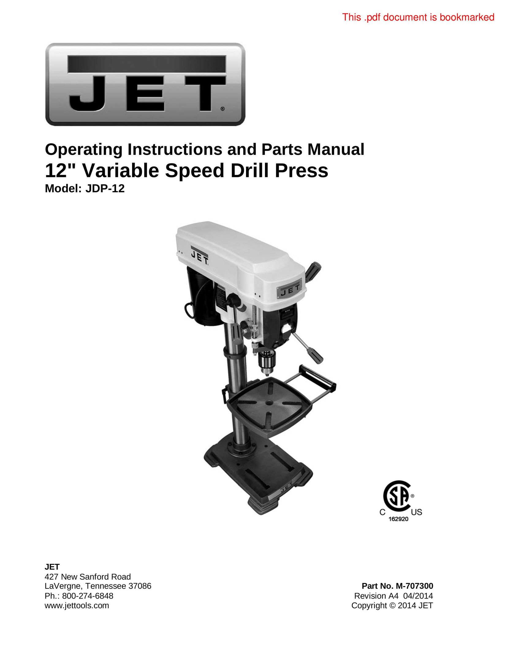 Jet Tools JDP-12 Cordless Drill User Manual