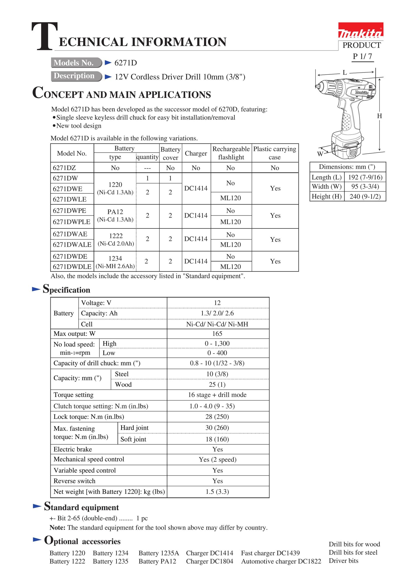 Makita 6271D Cordless Drill User Manual