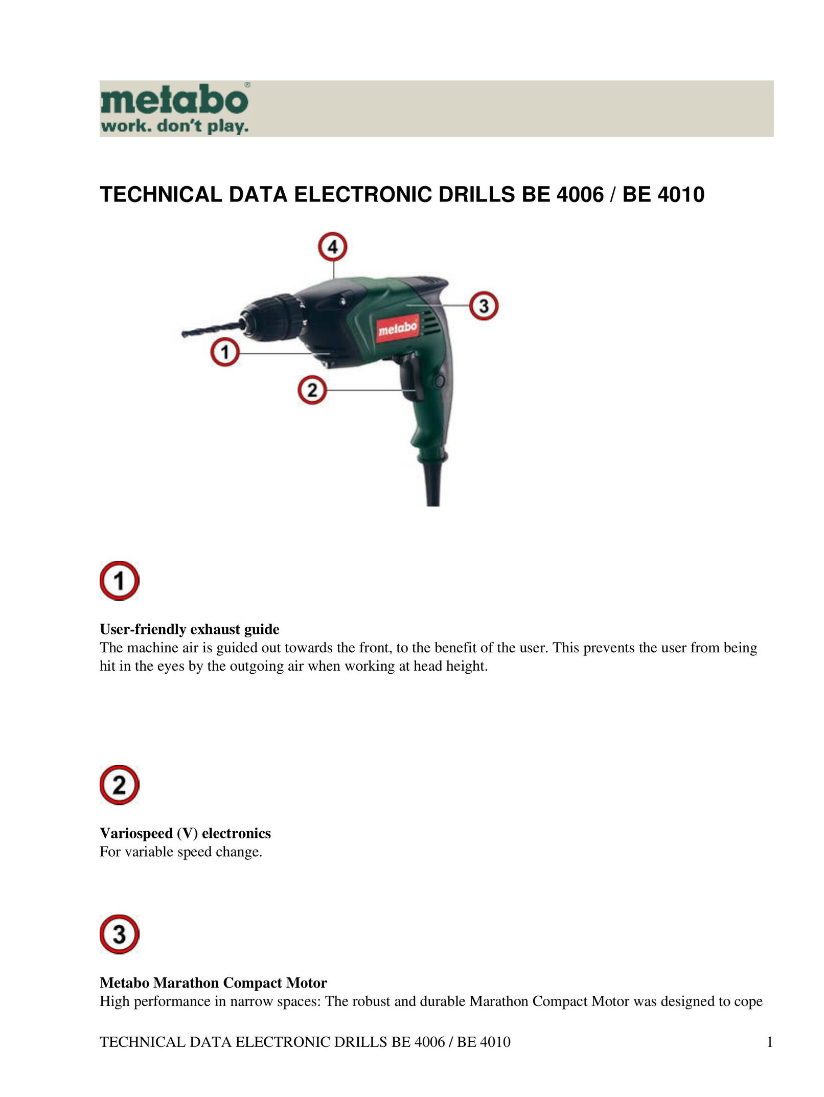 Metabo BE 4010 Cordless Drill User Manual
