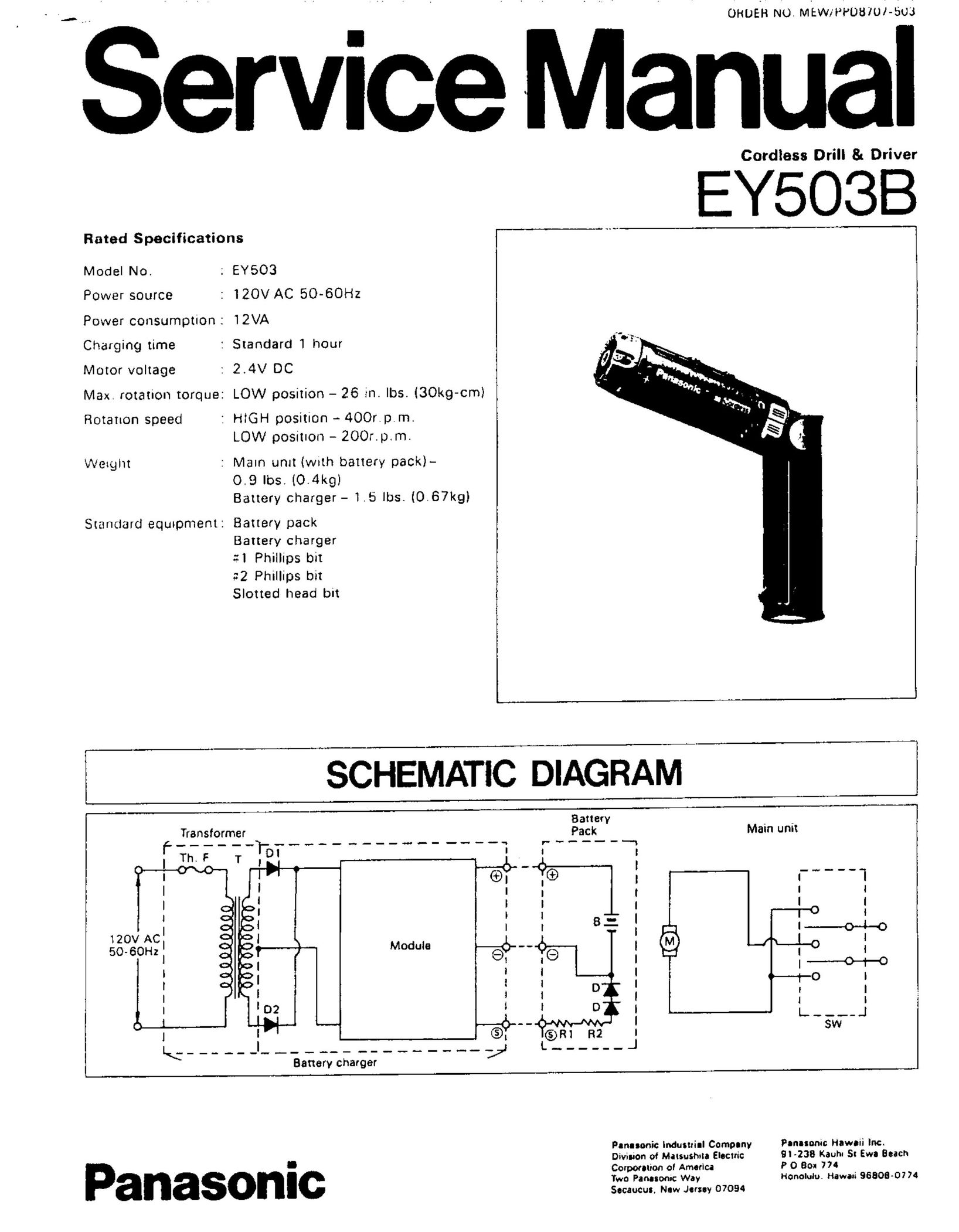 Panasonic EY503B Cordless Drill User Manual