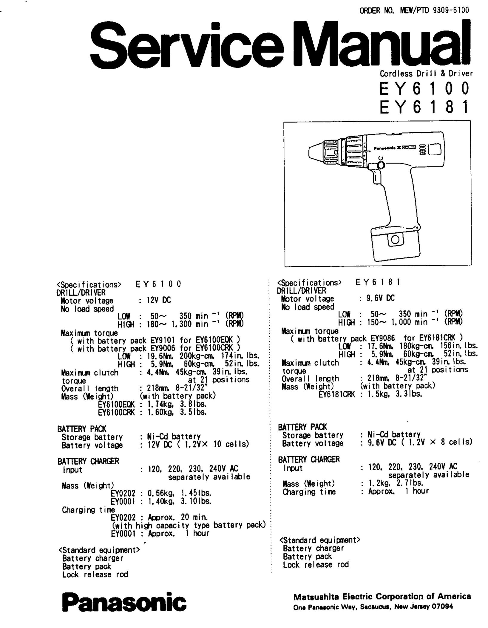 Panasonic EY6100 Cordless Drill User Manual