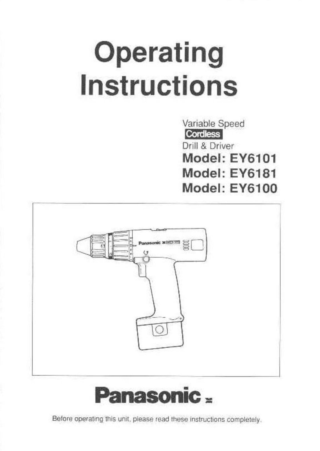 Panasonic EY6101 Cordless Drill User Manual