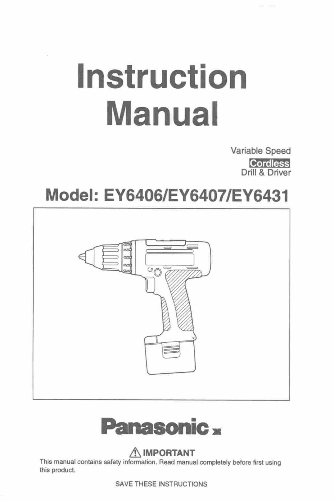 Panasonic EY6406 Cordless Drill User Manual