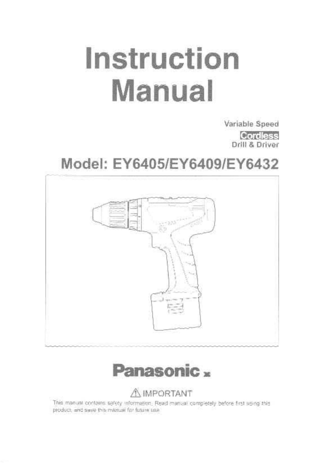 Panasonic EY6432NQKW Cordless Drill User Manual