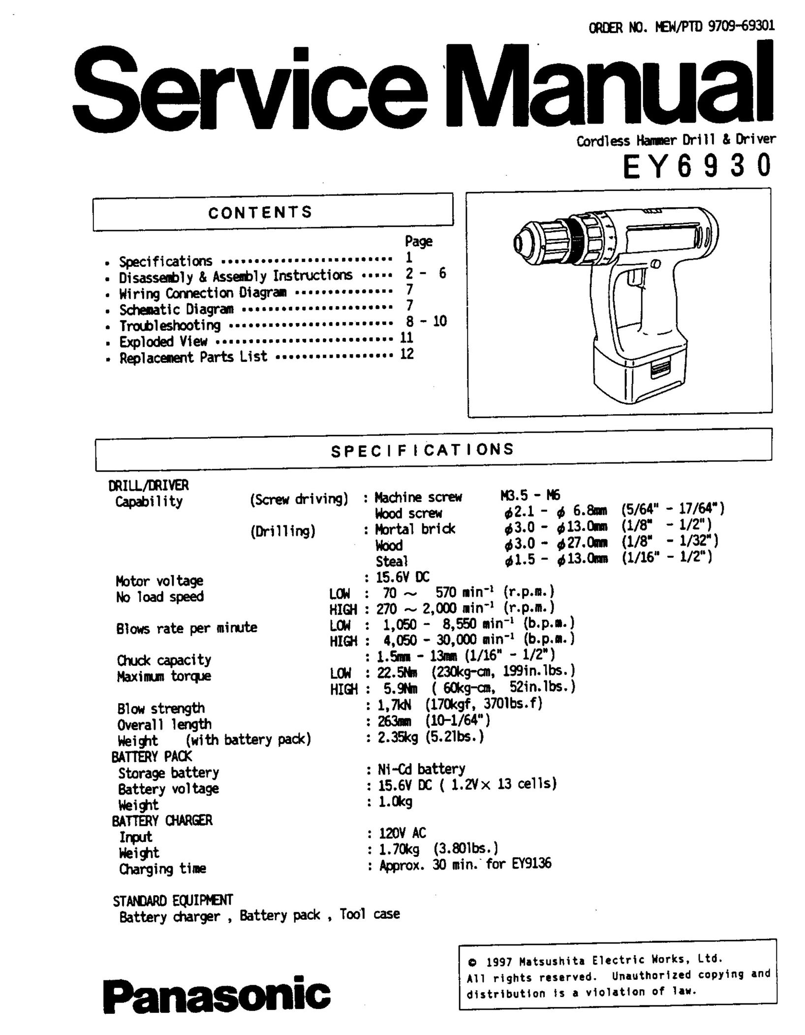 Panasonic EY6930 Cordless Drill User Manual