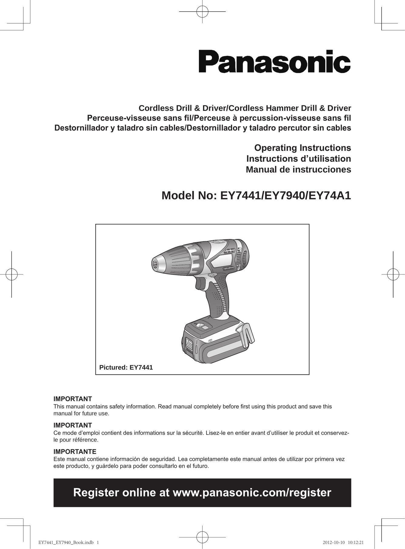 Panasonic EY7441 Cordless Drill User Manual