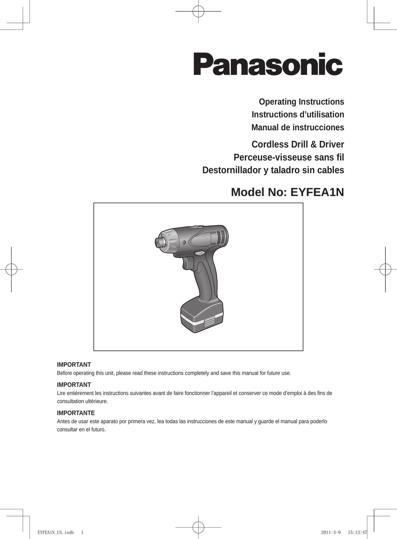 Panasonic EYFEA1N Cordless Drill User Manual