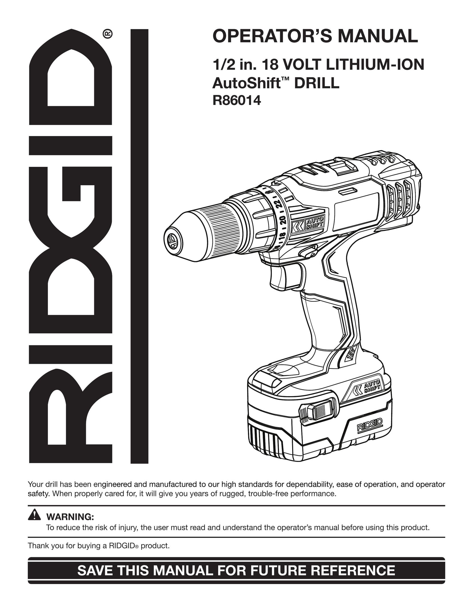 RIDGID R86014 Cordless Drill User Manual