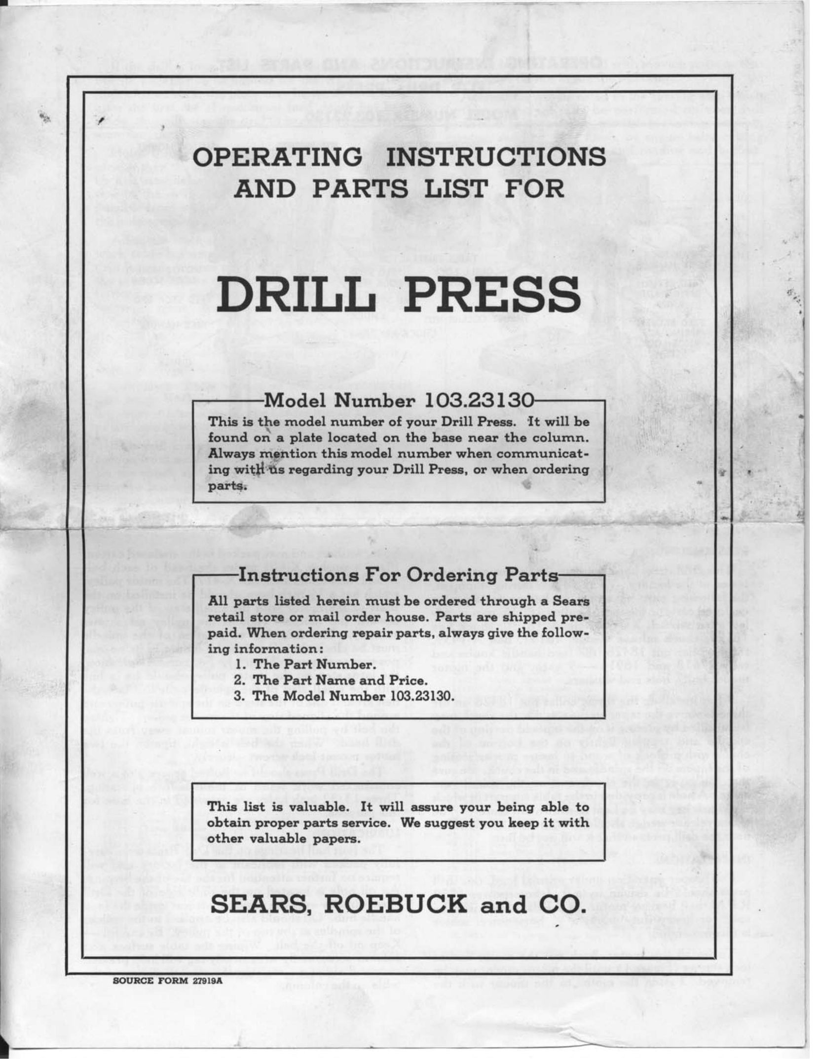 Sears 103.2313 Cordless Drill User Manual