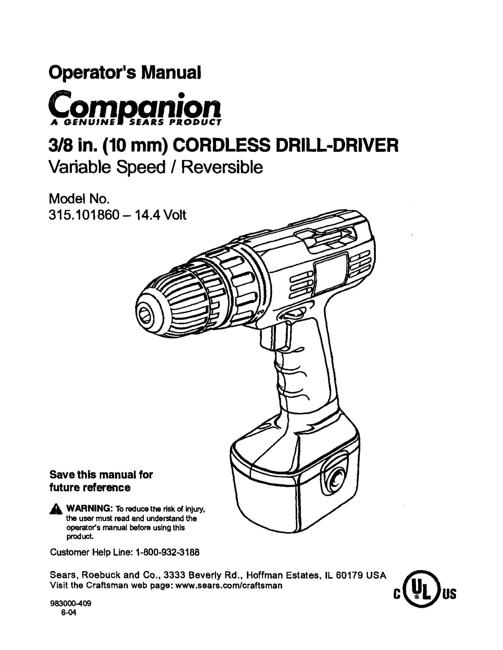 Sears 315.10186 Cordless Drill User Manual