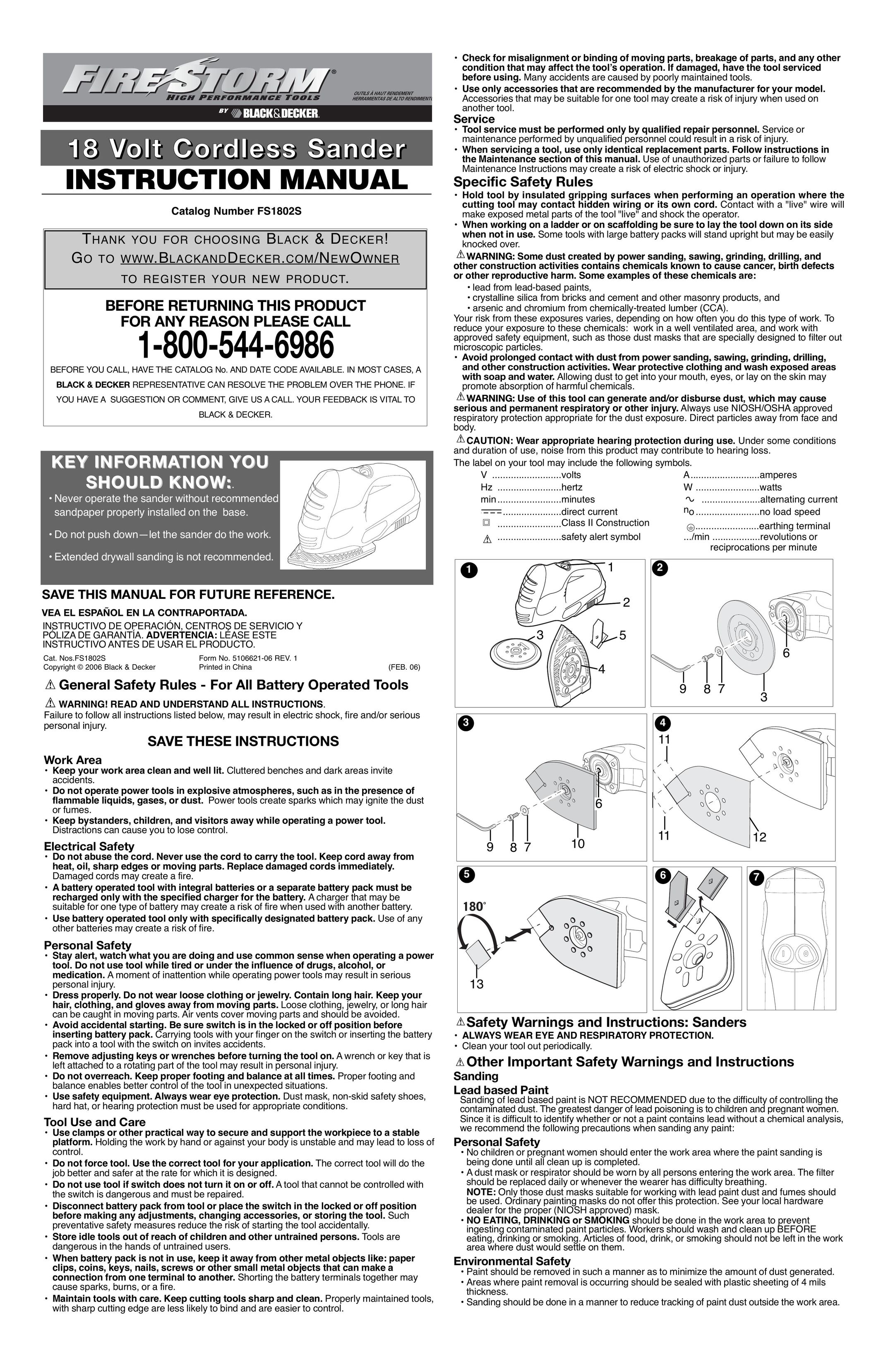 Black & Decker 5106621-06 Cordless Sander User Manual