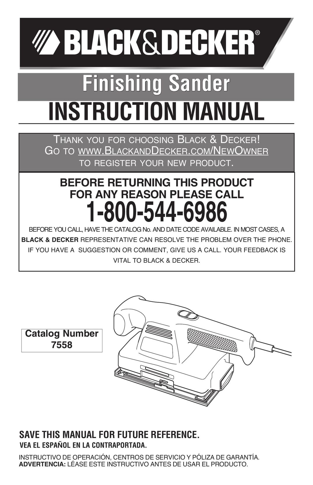 Black & Decker 7558 Cordless Sander User Manual