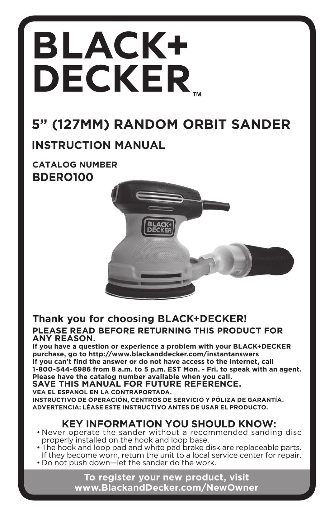 Black & Decker BDERO100 Cordless Sander User Manual