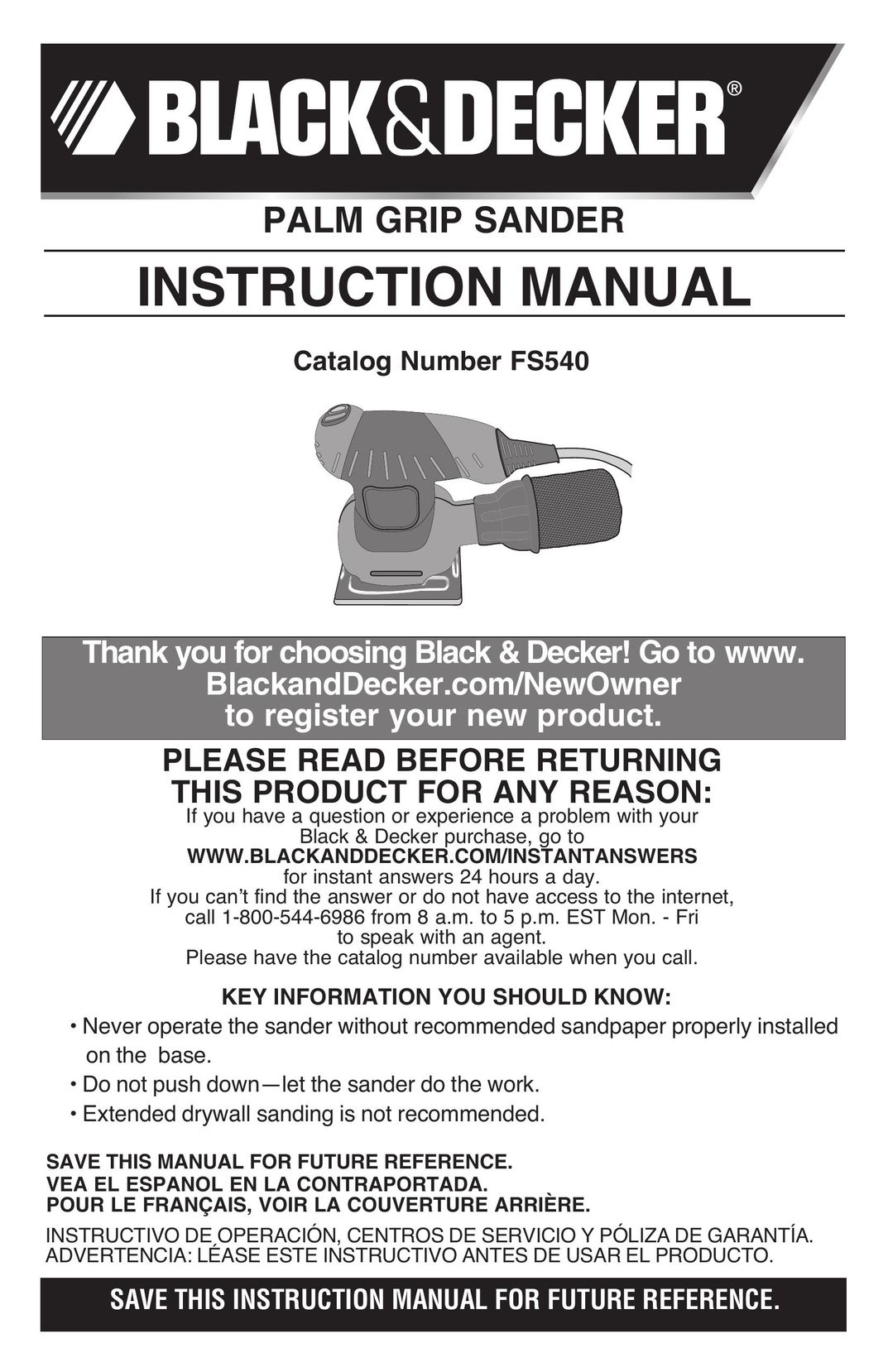 Black & Decker FS540 Cordless Sander User Manual