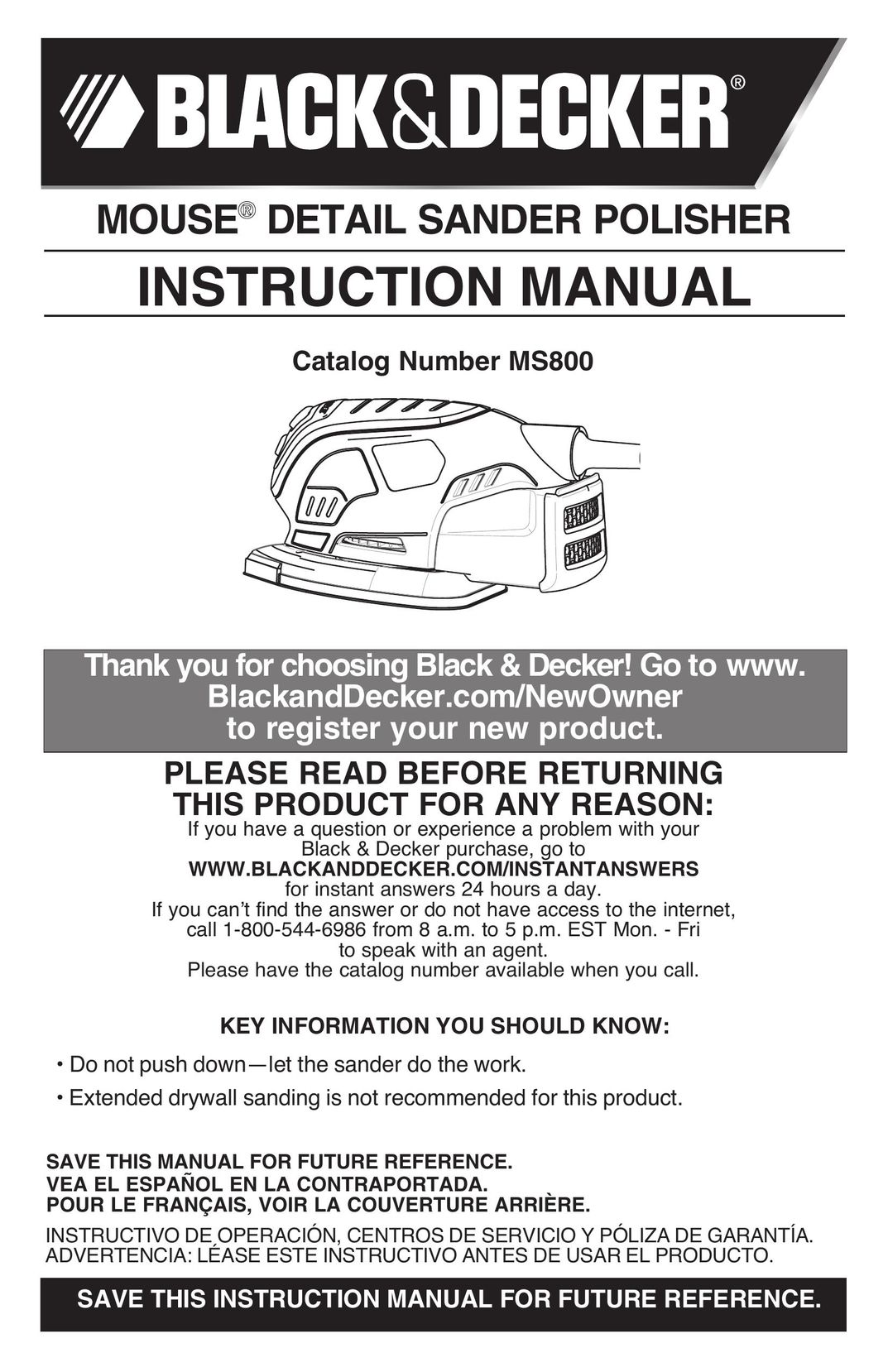 Black & Decker MS800B Cordless Sander User Manual