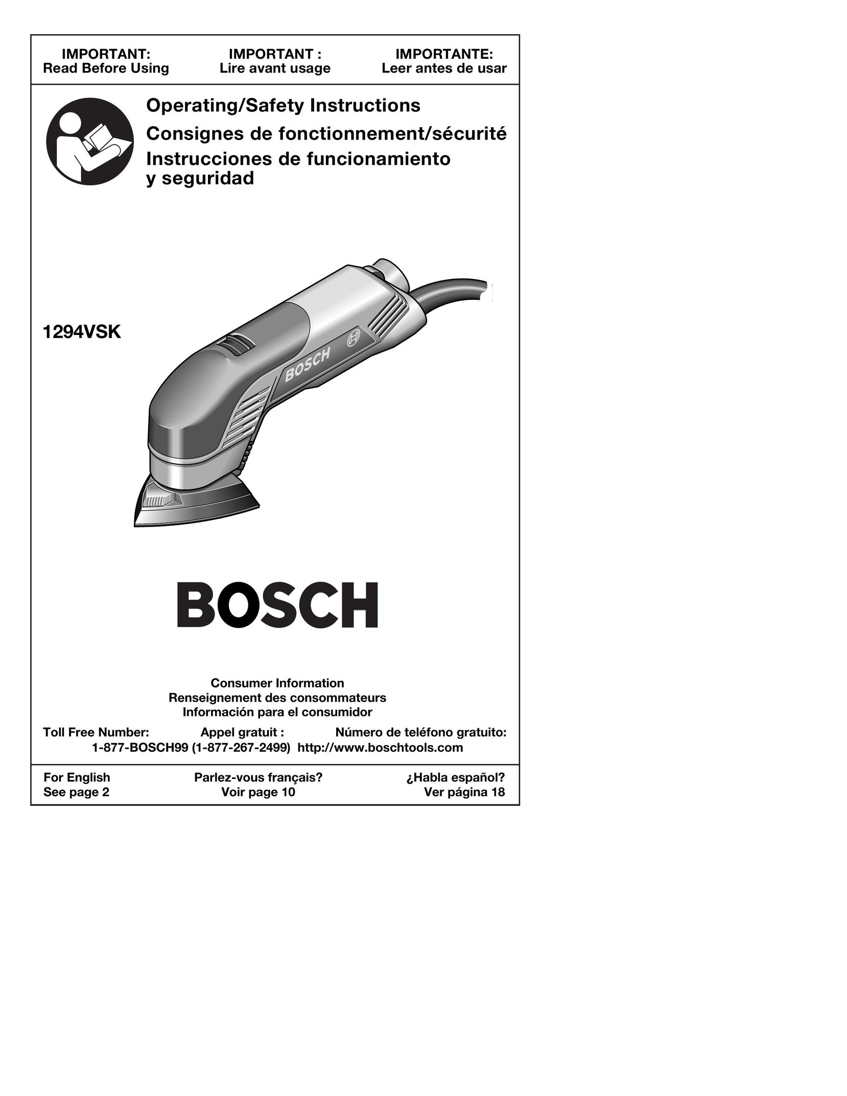 Bosch Power Tools 1294VSK Cordless Sander User Manual