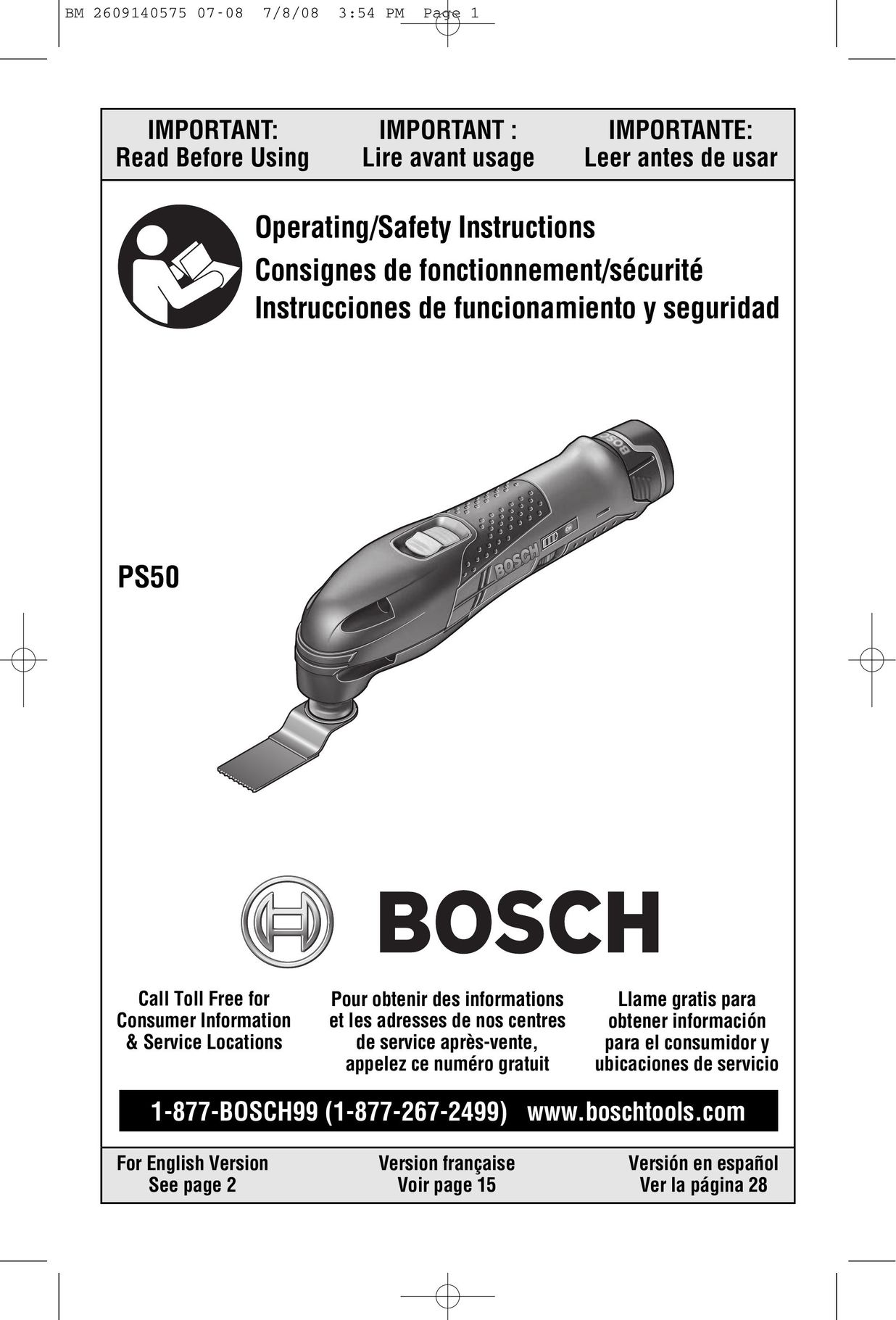 Bosch Power Tools PS50B Cordless Sander User Manual